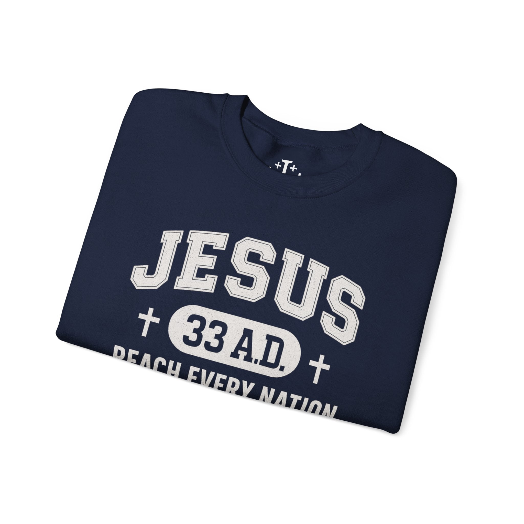 Navy Jesus 33AD Crewneck Sweatshirt folded