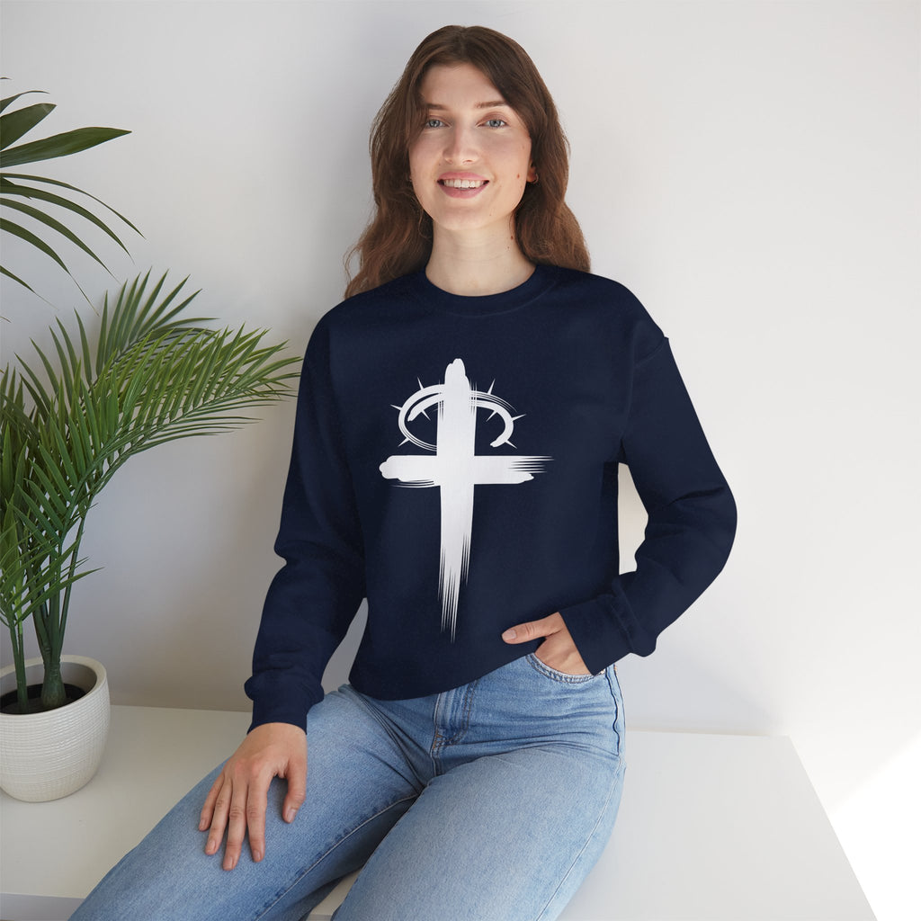 Navy Crown of Thornes Christ Crewneck sweatshirt model 3