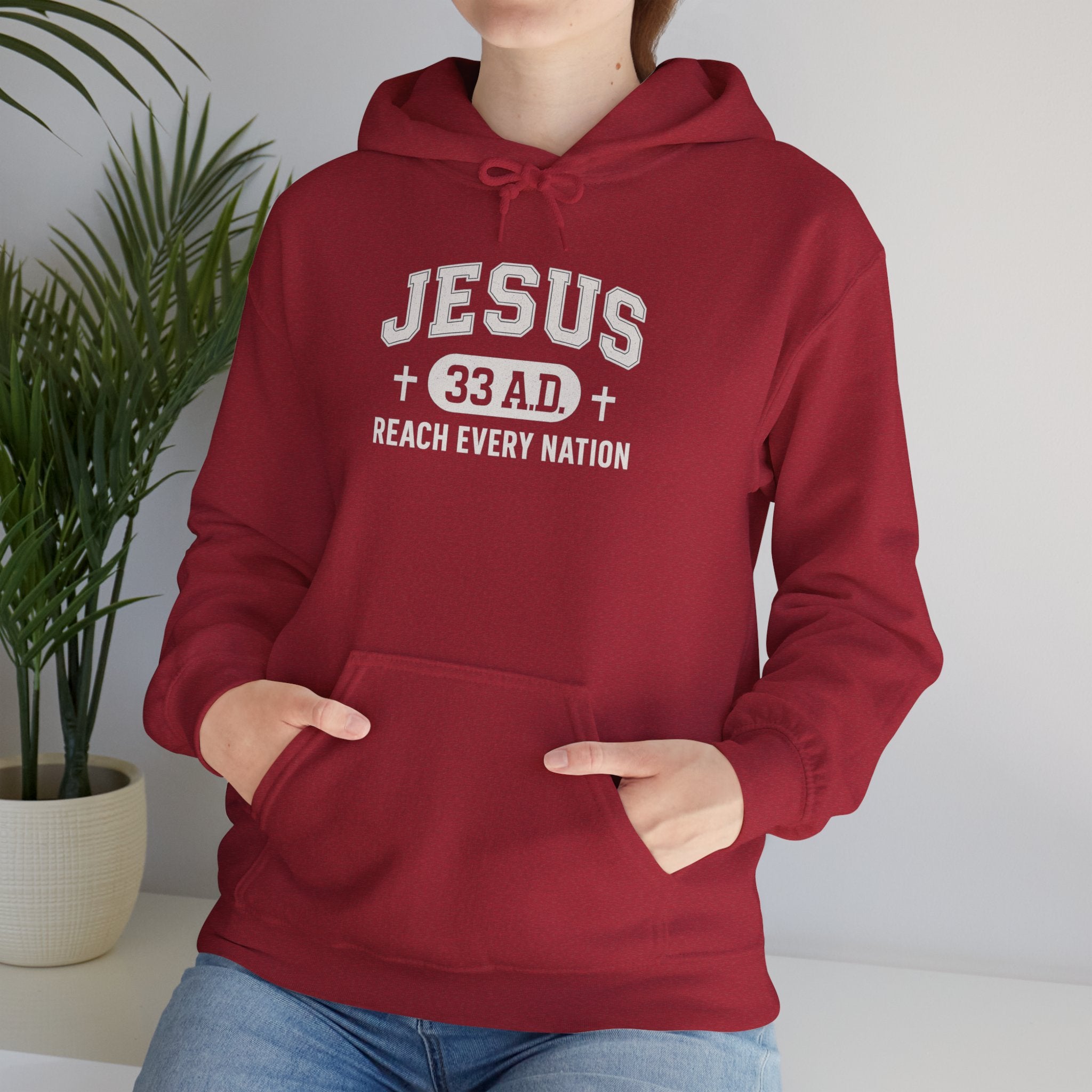 Antique Cherry Red Jesus 33AD Hoodie model