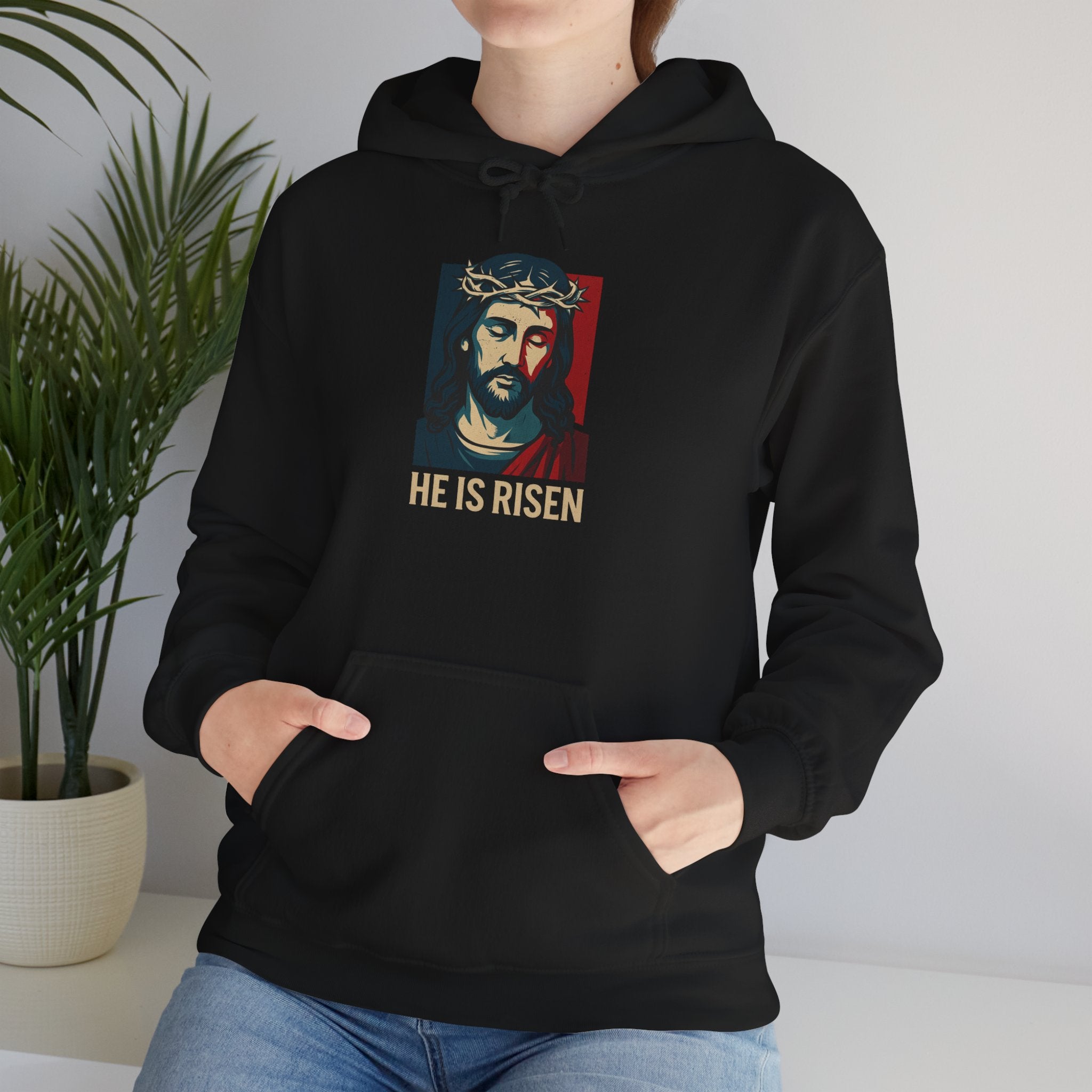 Black He is Risen Christian Hoodie model 2