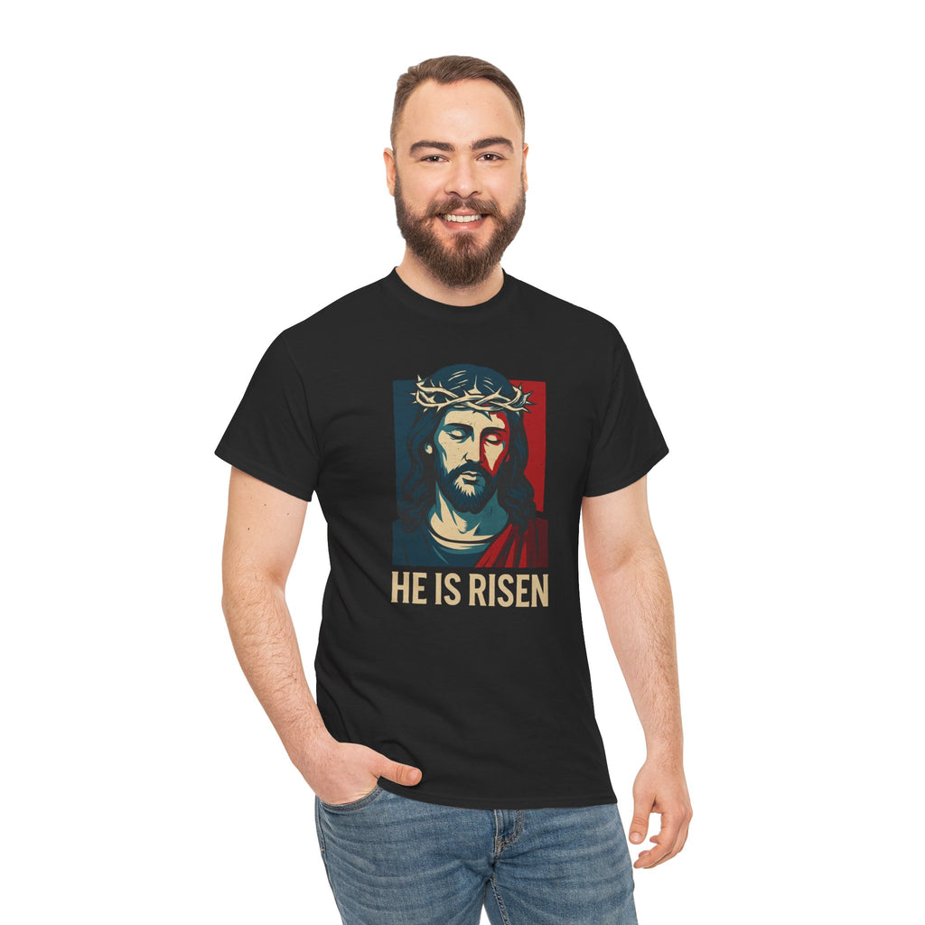 Black He is Risen Christian Tshirt model