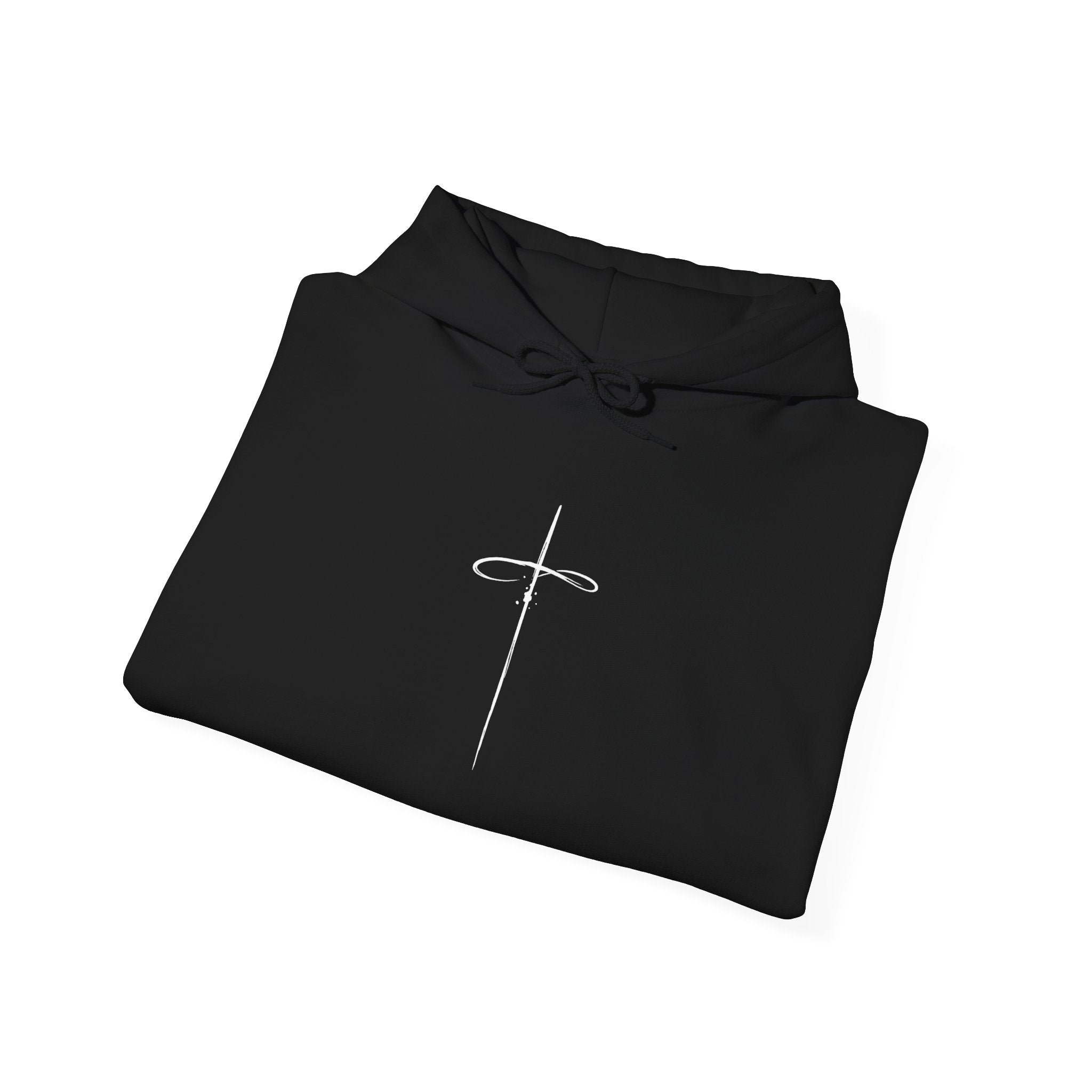 Black Minimalist Cross Hoodie folded
