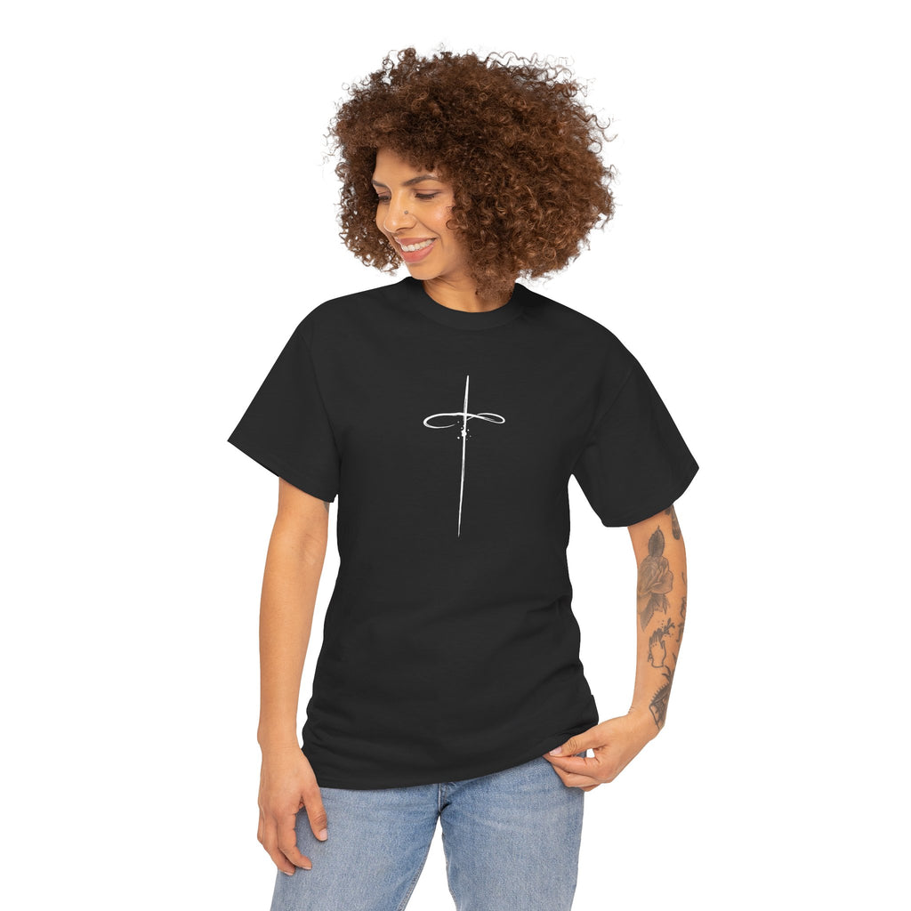 Black Minimalistic Cross Womens Christian TShirt model 1