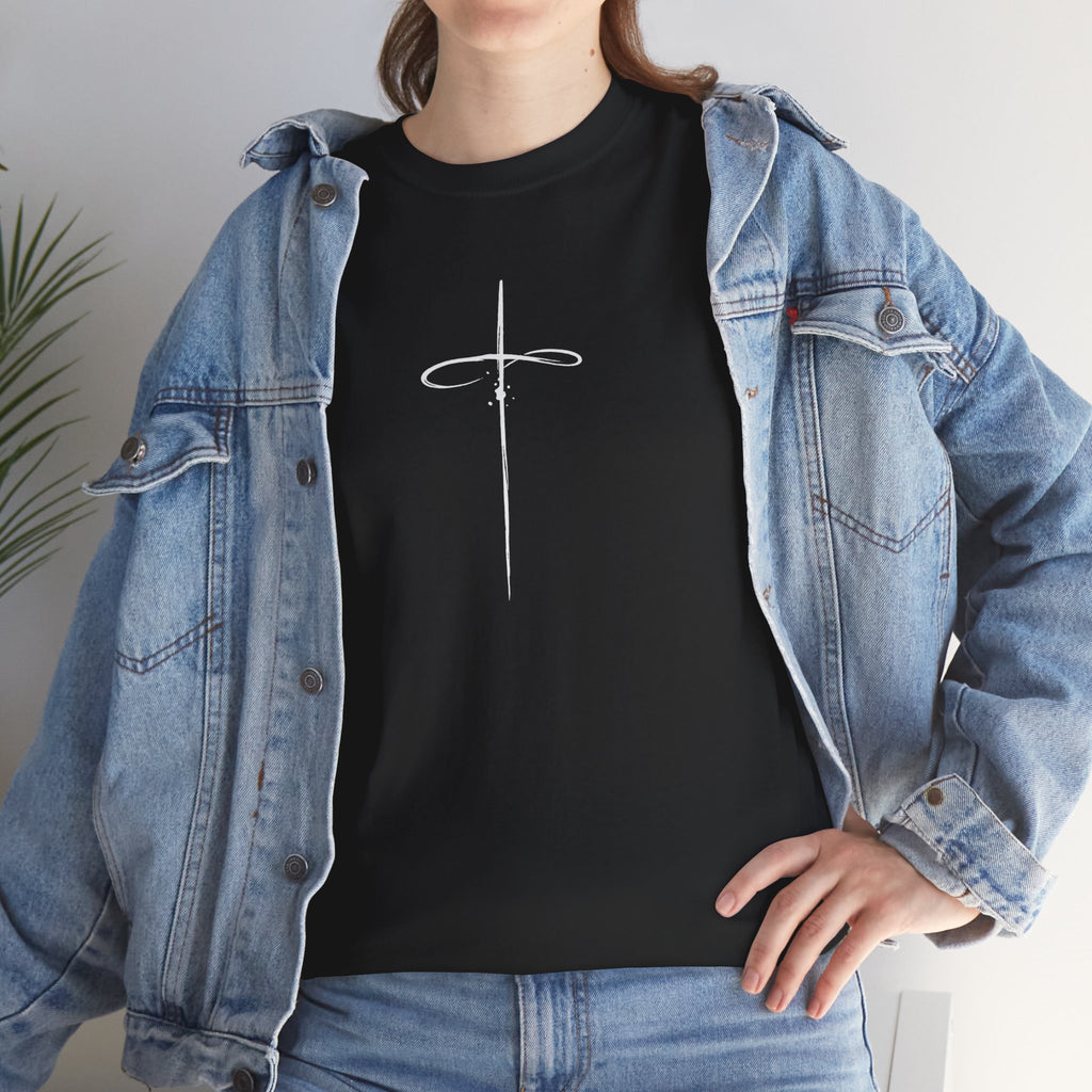 Black Minimalistic Cross Womens Christian TShirt model 2
