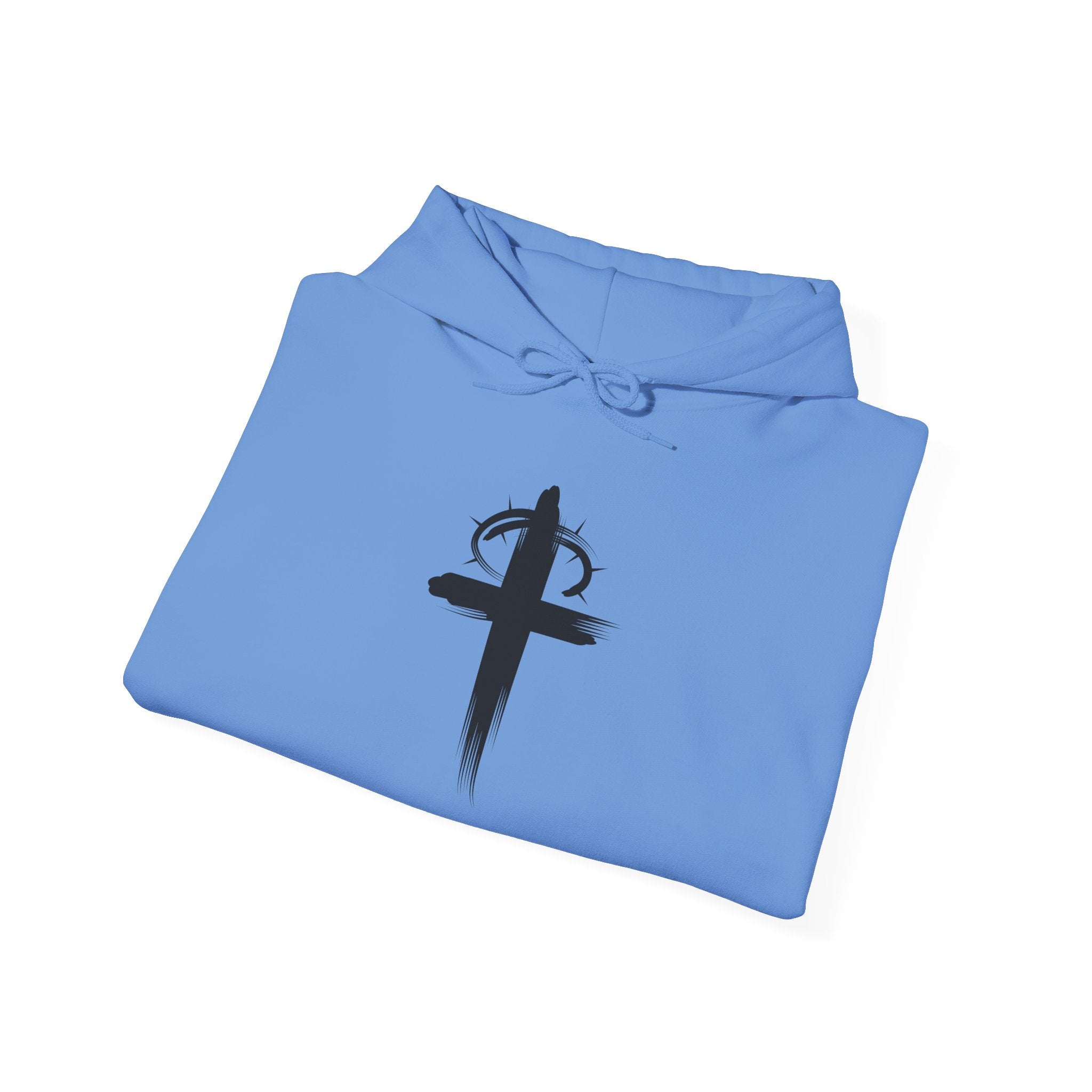 Carolina Blue Crown of Thornes Christian Hoodie Folded