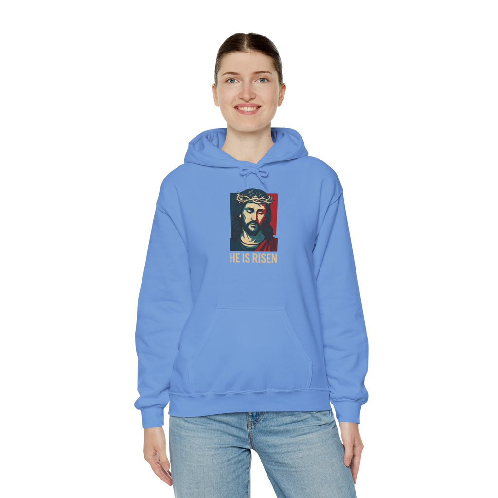 Carolina Blue He is Risen Christian Hoodie model