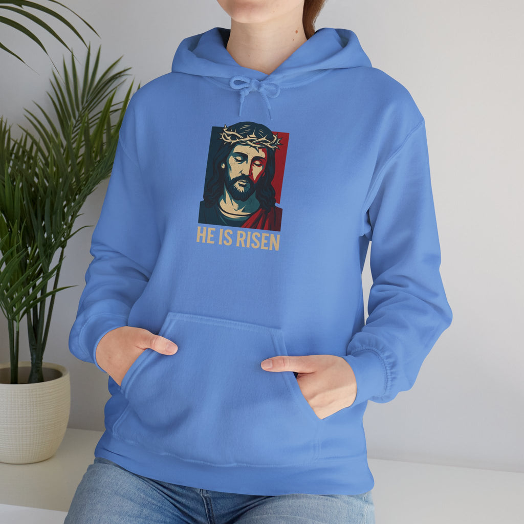 Carolina Blue He is Risen Christian Hoodie model 2
