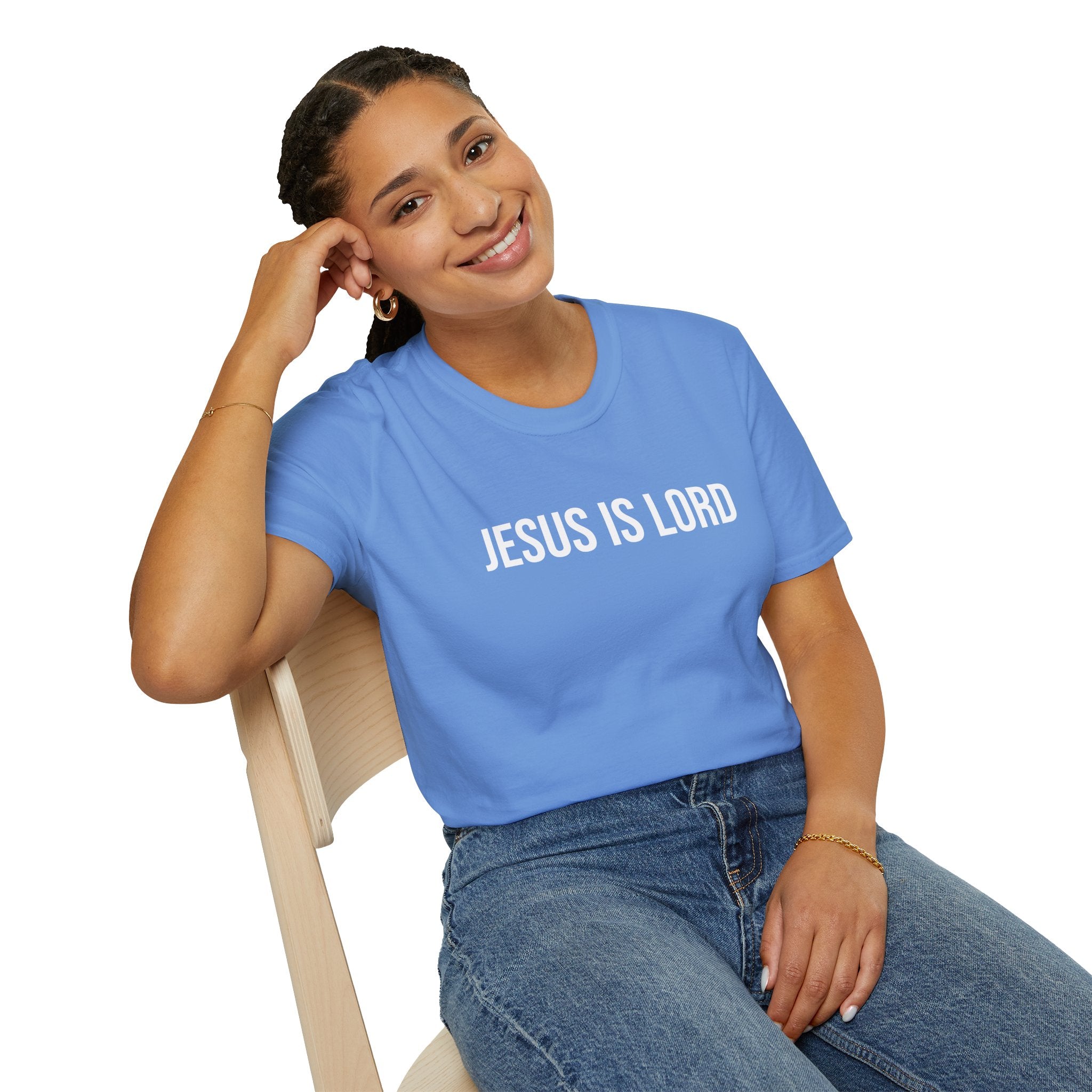 Carolina Blue Jesus is Lord Christian T-Shirt model 1