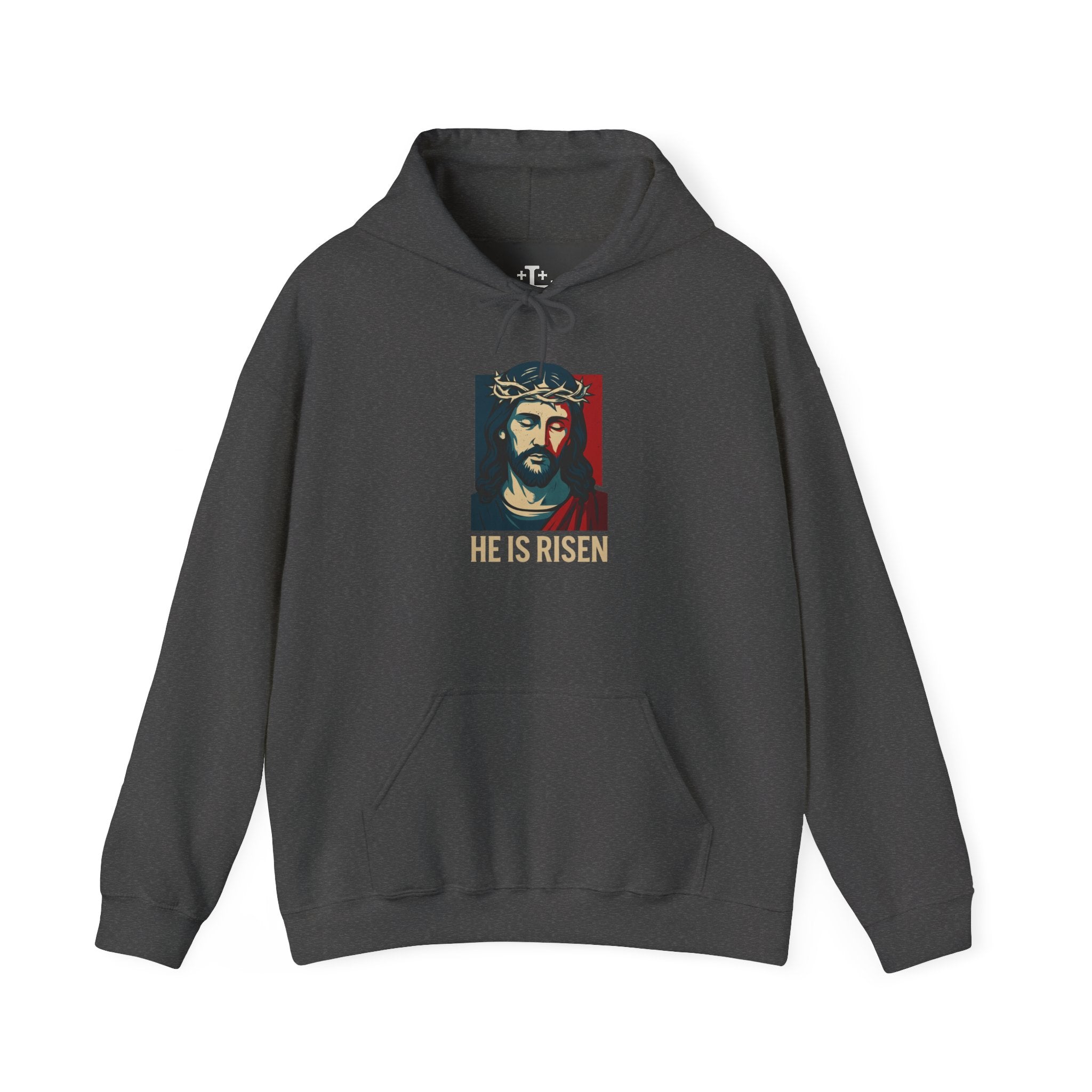 Dark Heather He is Risen Christian Hoodie main