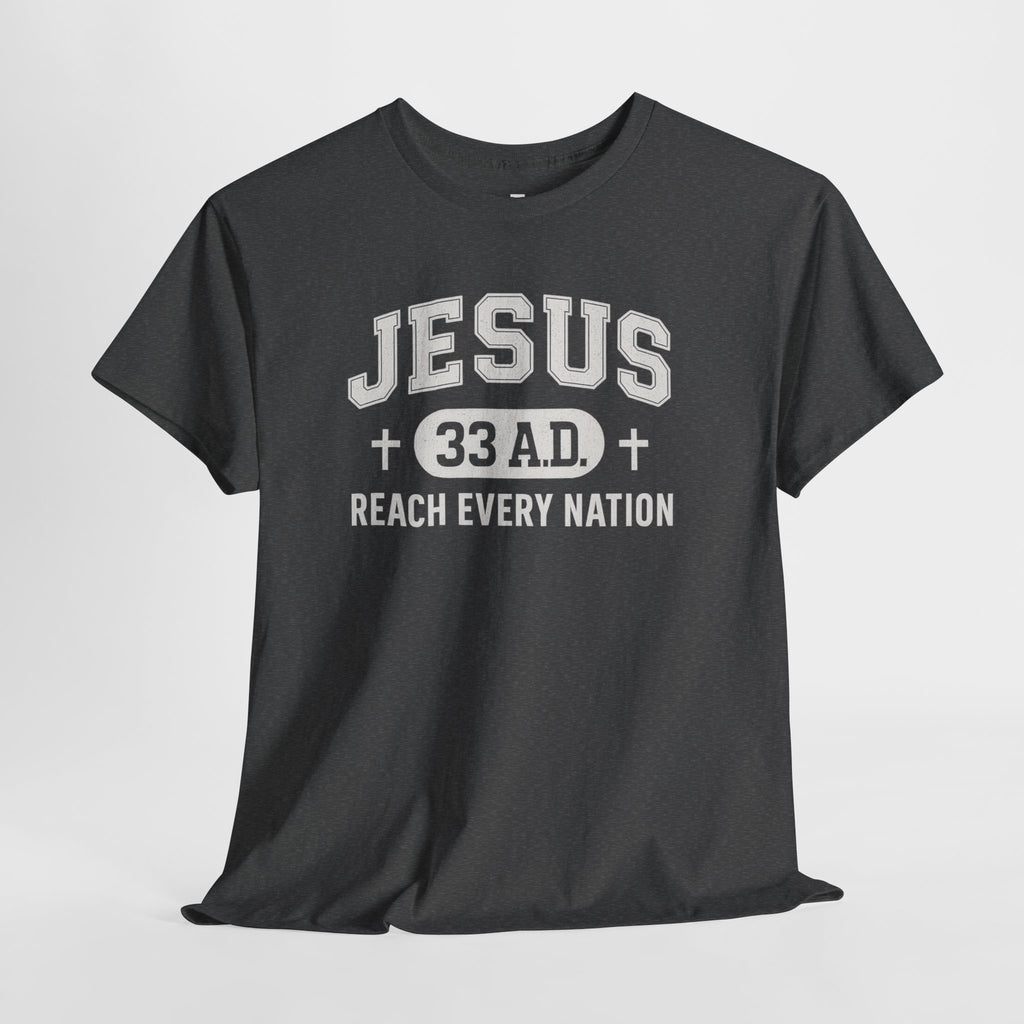 Dark Heather Jesus 33AD Tshirt front