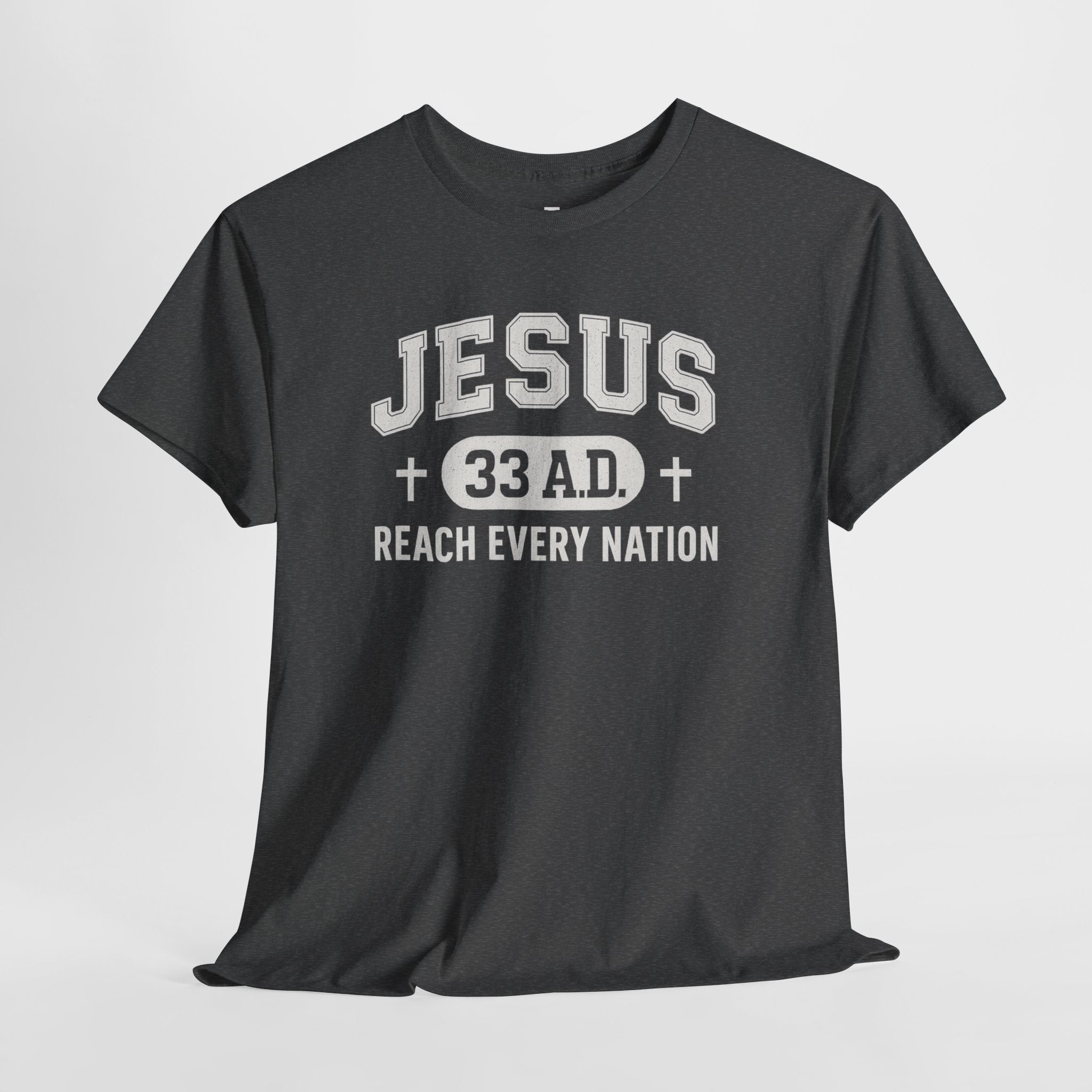 Dark Heather Jesus 33AD Tshirt front