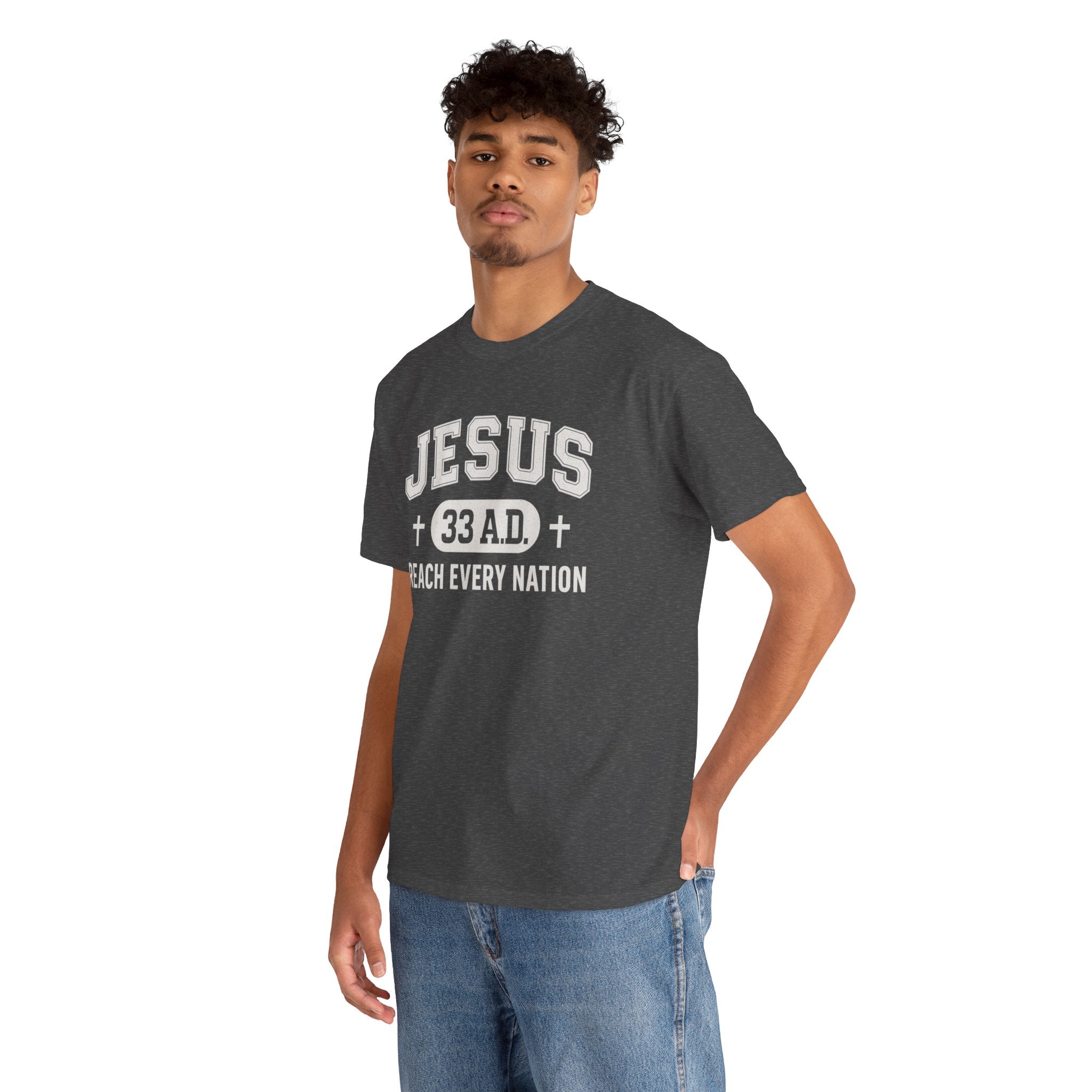Dark Heather Jesus 33AD Tshirt model
