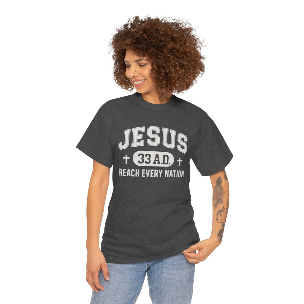 Dark Heather Jesus 33AD Tshirt model 2 