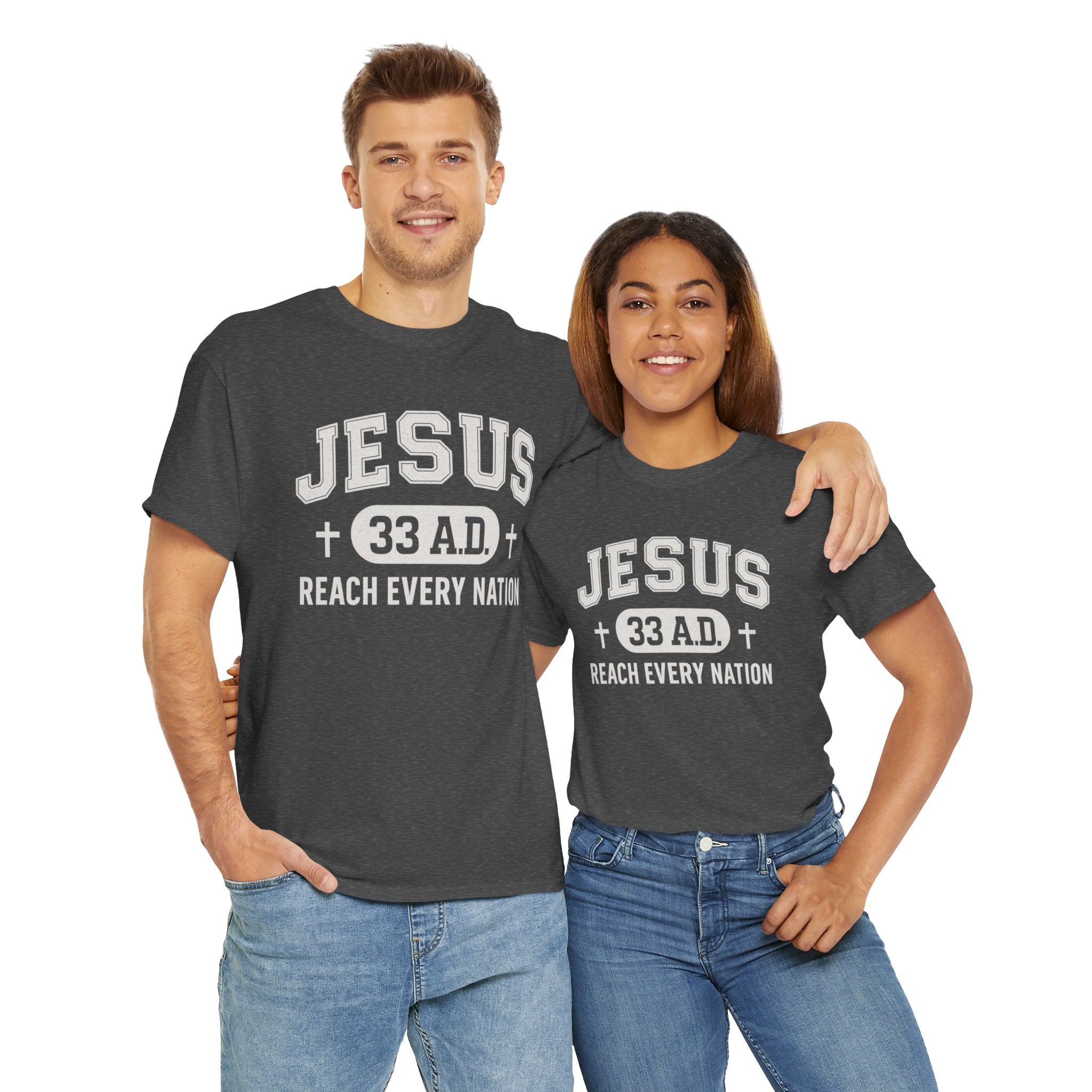 Dark Heather Jesus 33AD Tshirt model 3