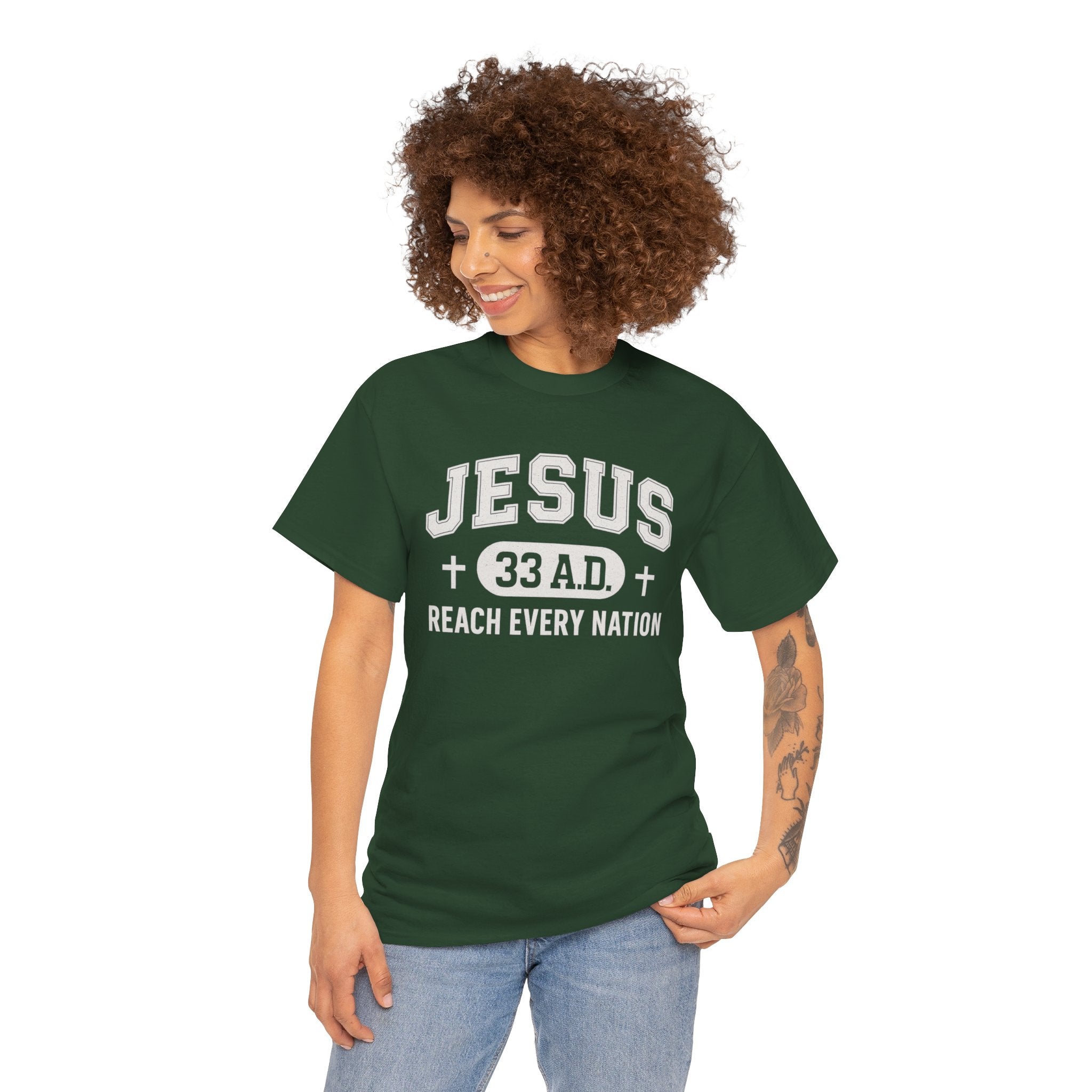 Forest Green Jesus 33AD Tshirt model 2