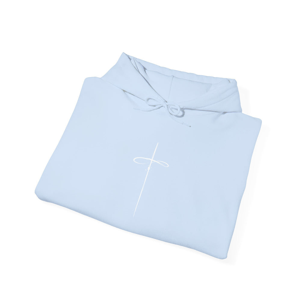 Light Blue Minimalist Cross Hoodie folded