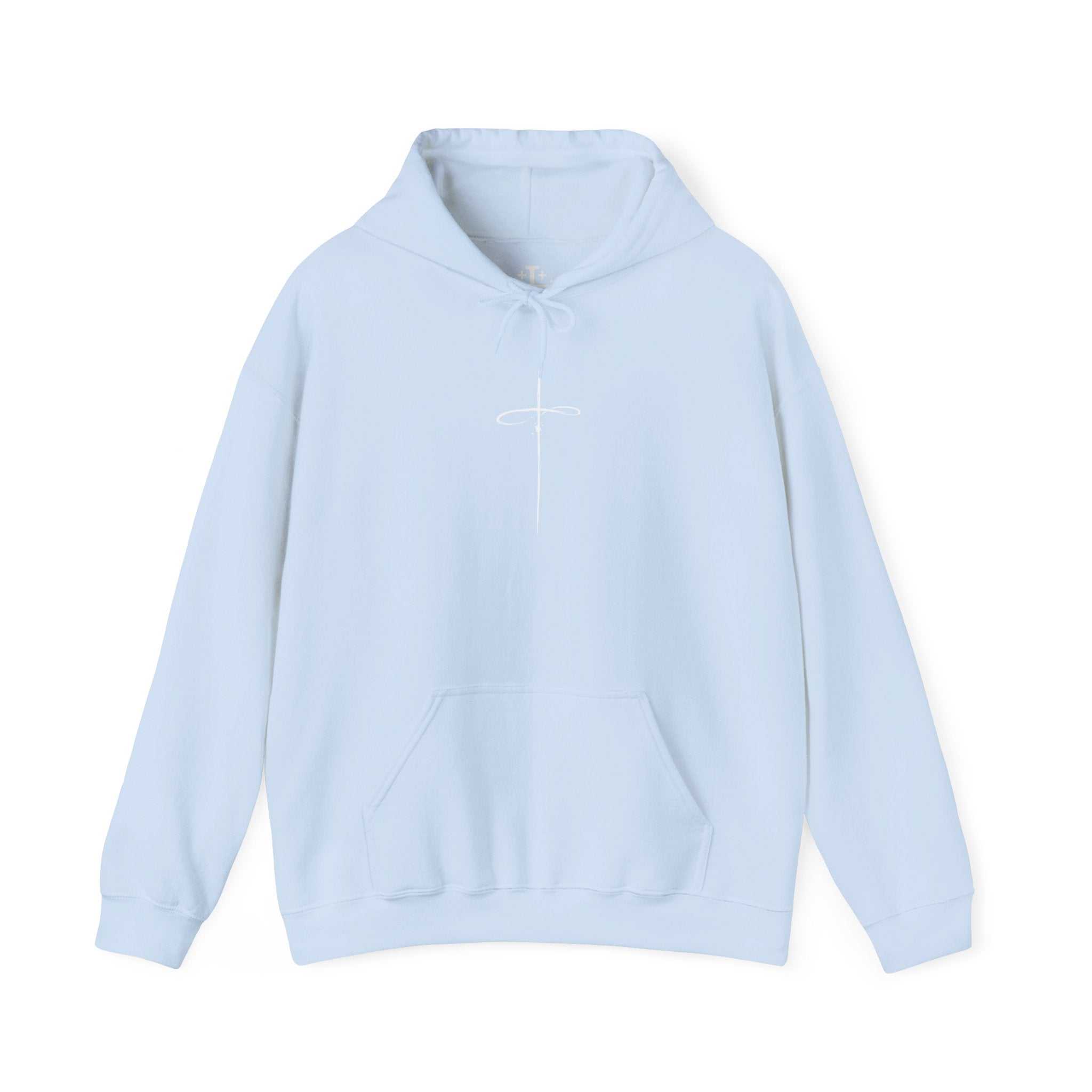 Light Blue Minimalist Cross Hoodie main