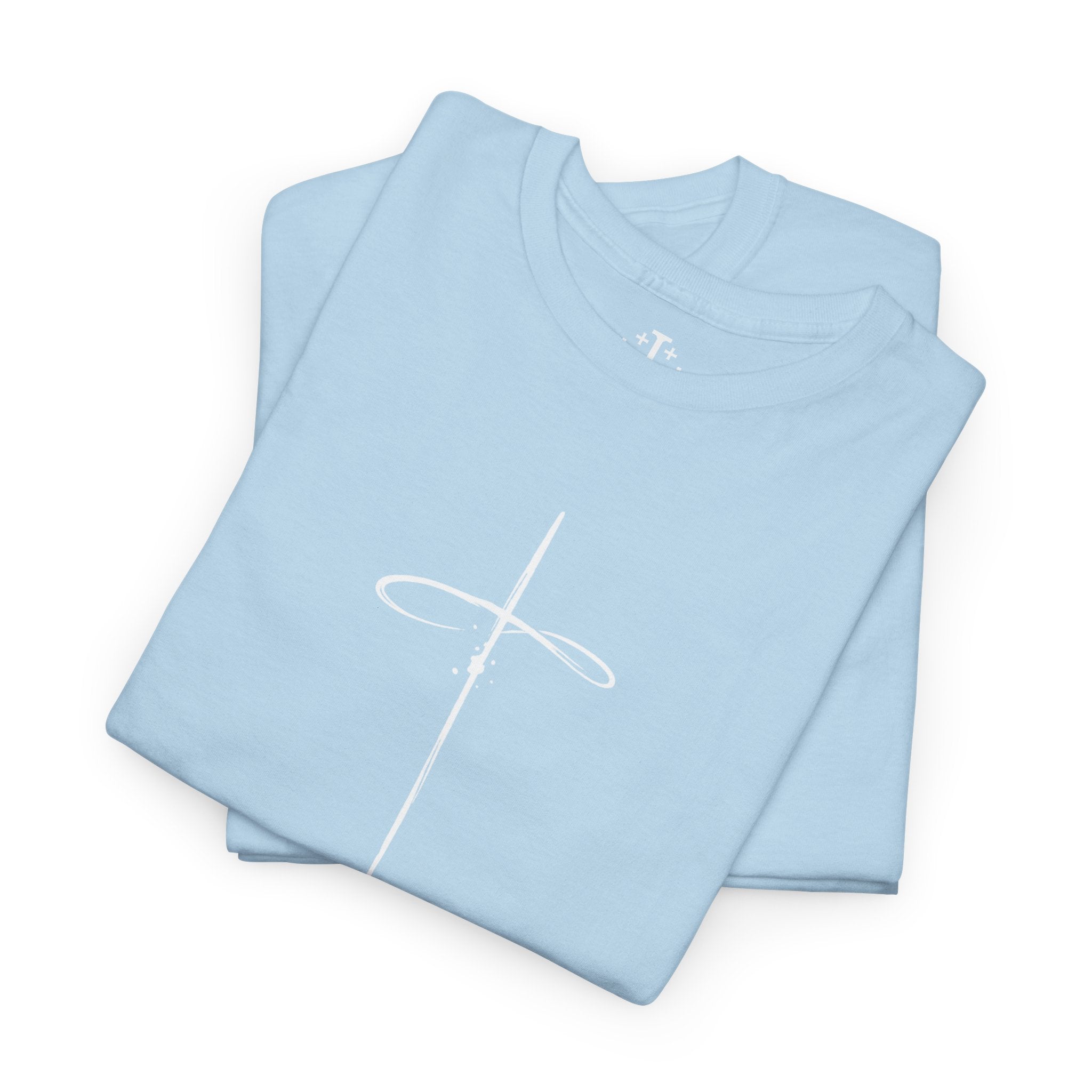 Light Blue Minimalistic Cross Womens Christian TShirt folded