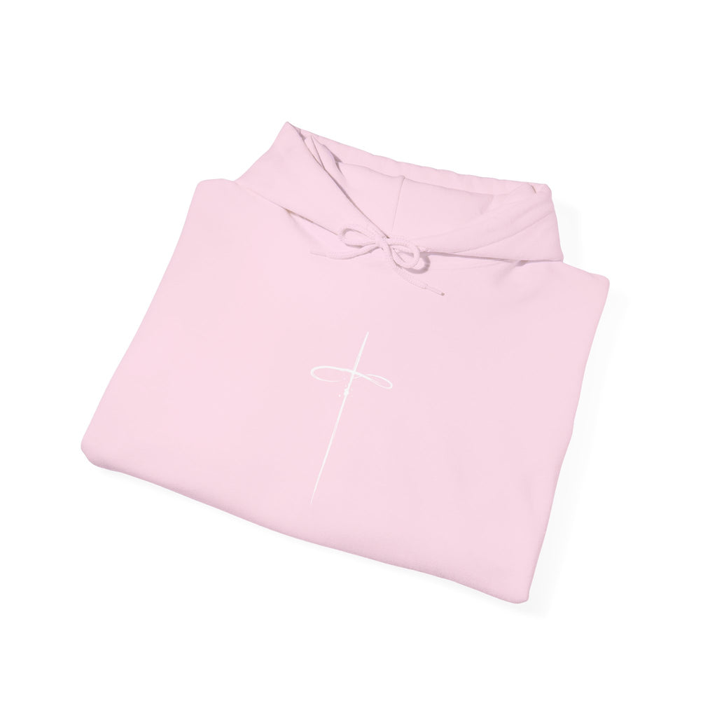 Light Pink Minimalist Cross Hoodie folded