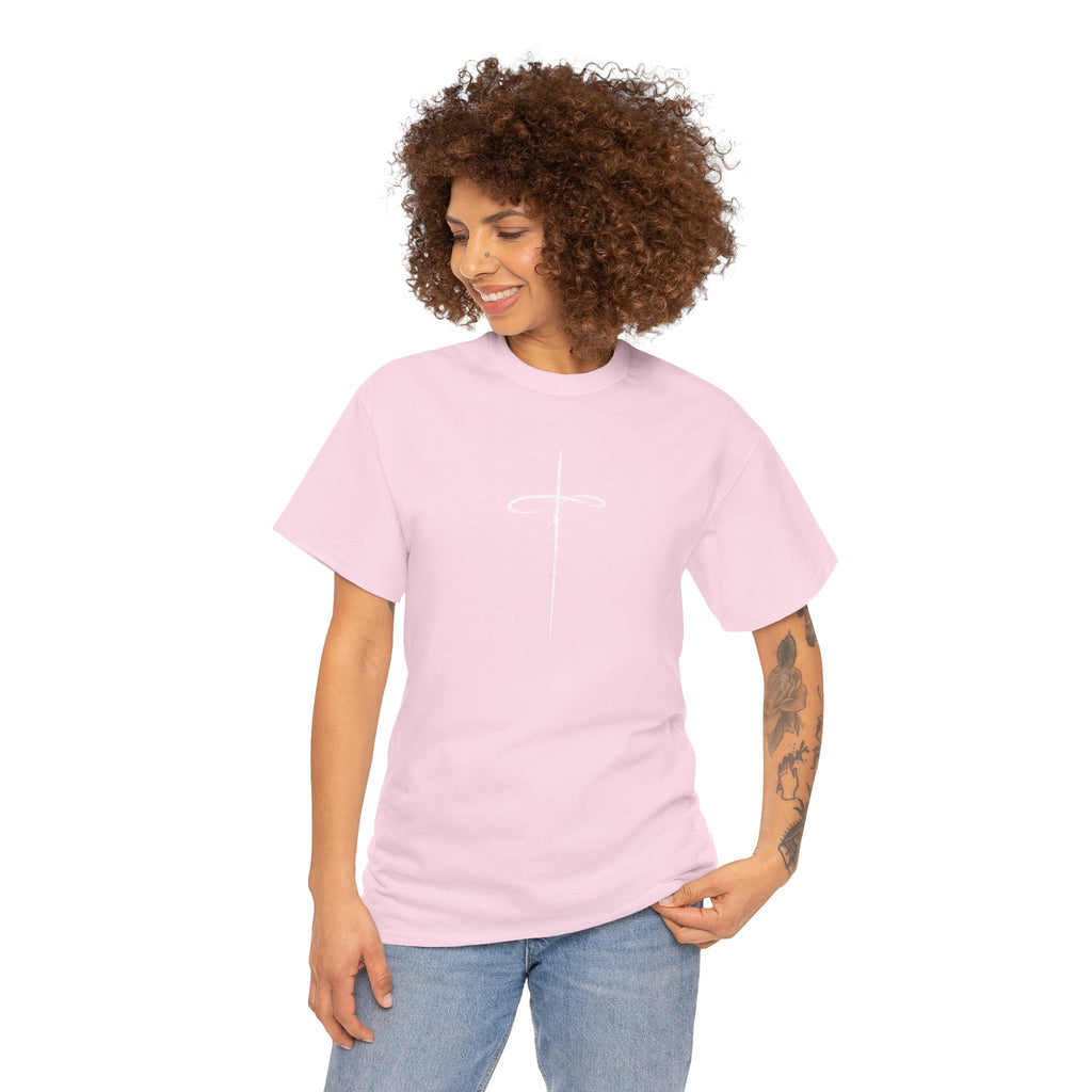 Light Pink Minimalistic Cross Womens Christian TShirt model