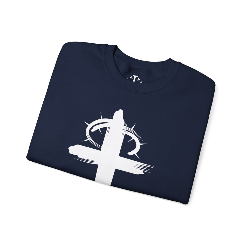 Navy Crown of Thornes Christ Crewneck sweatshirt folded