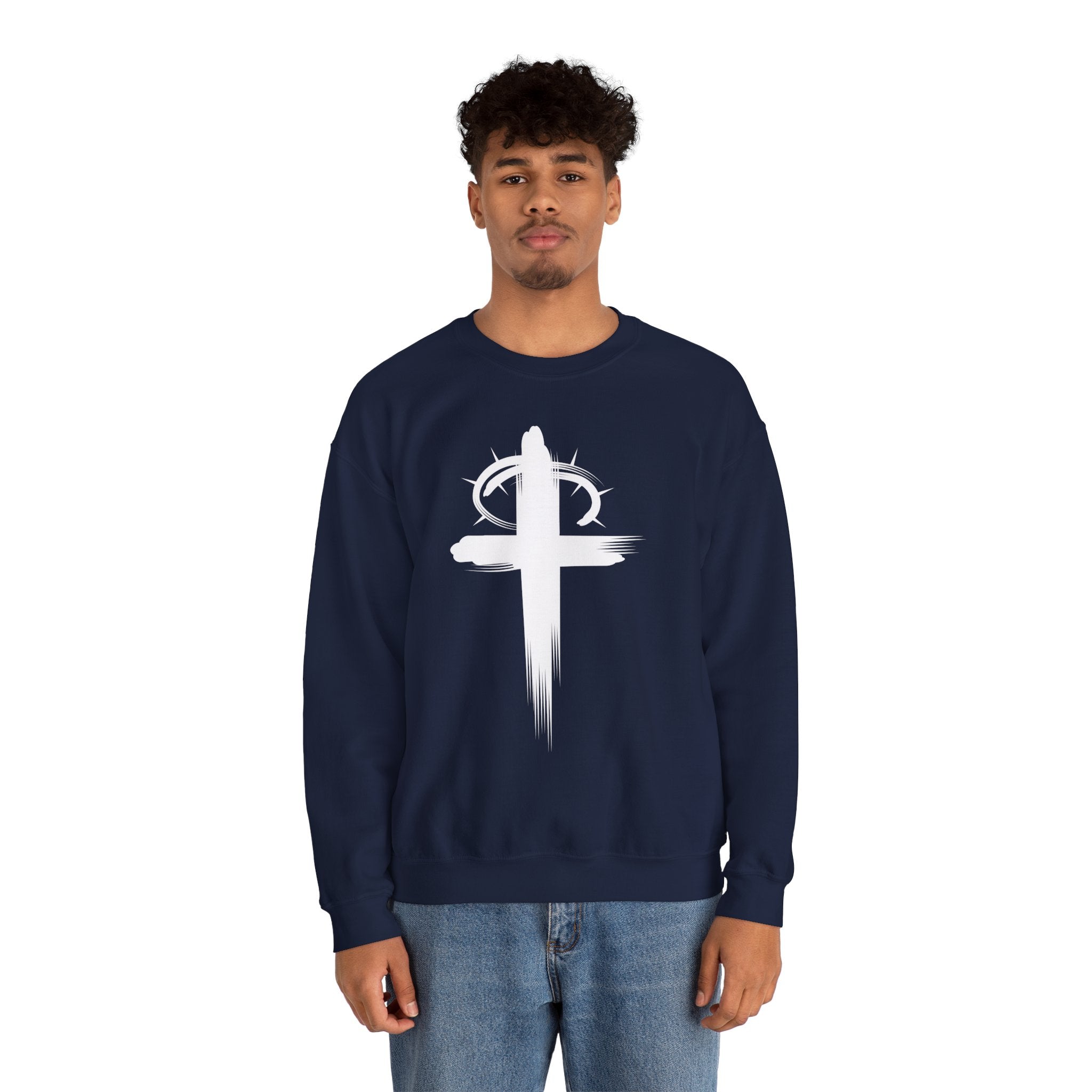 Navy Crown of Thornes Christ Crewneck sweatshirt model 1
