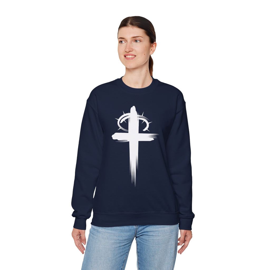 Navy Crown of Thornes Christ Crewneck sweatshirt model 2