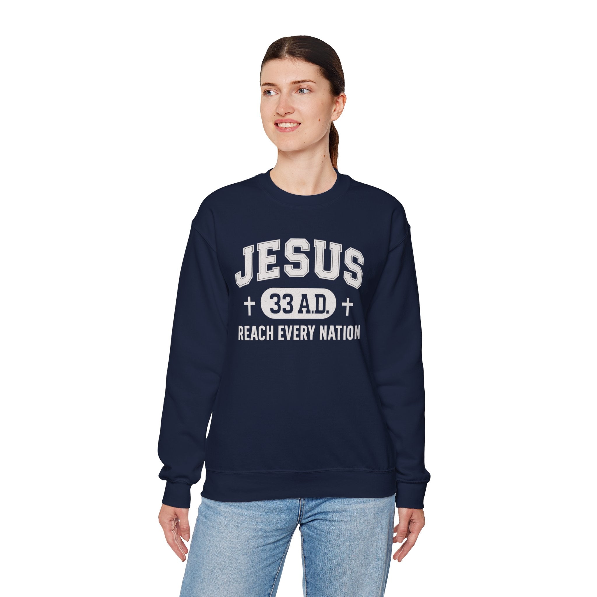 Navy Jesus 33AD Crewneck Sweatshirt model 2