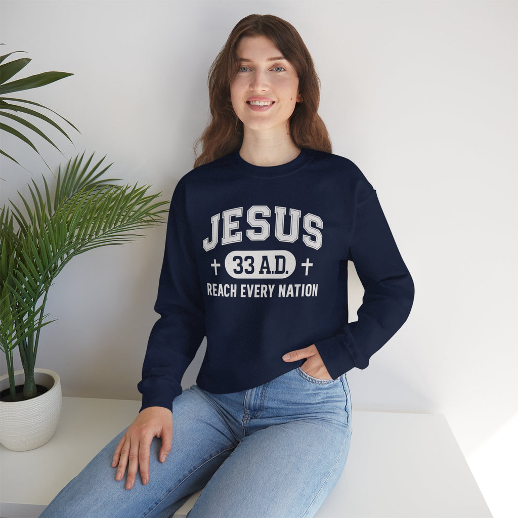 Navy Jesus 33AD Crewneck Sweatshirt model 3