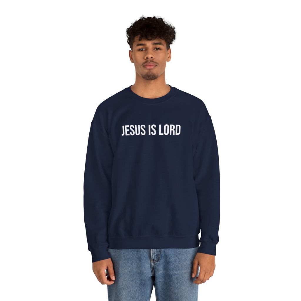 Navy Jesus is Lord Christian Crewneck Sweatshirt model 1