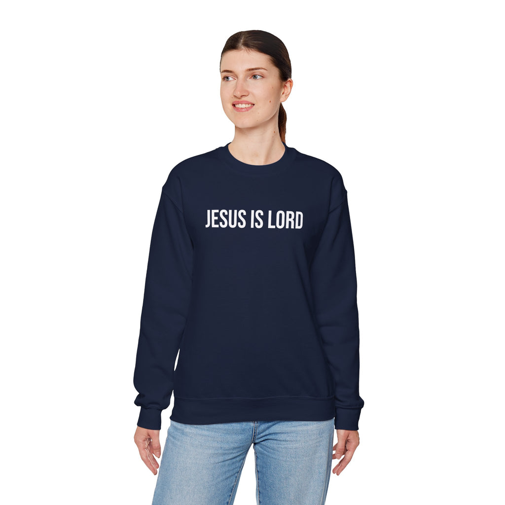 Navy Jesus is Lord Christian Crewneck Sweatshirt model 2