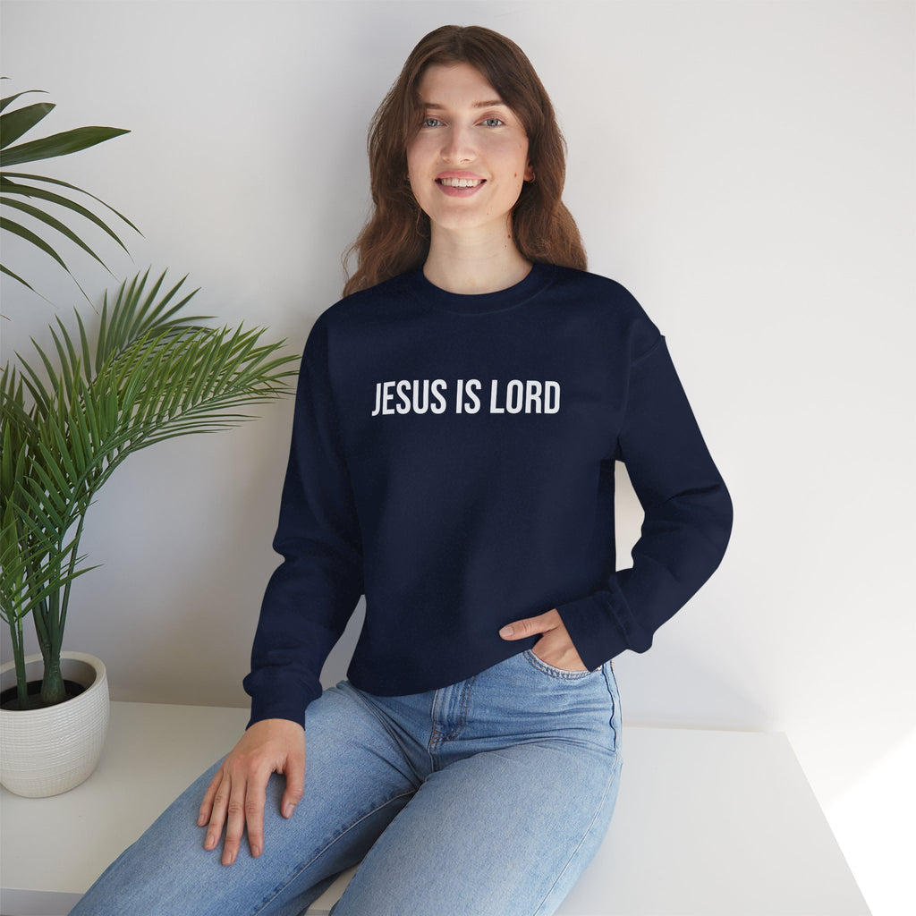 Navy Jesus is Lord Christian Crewneck Sweatshirt model 3