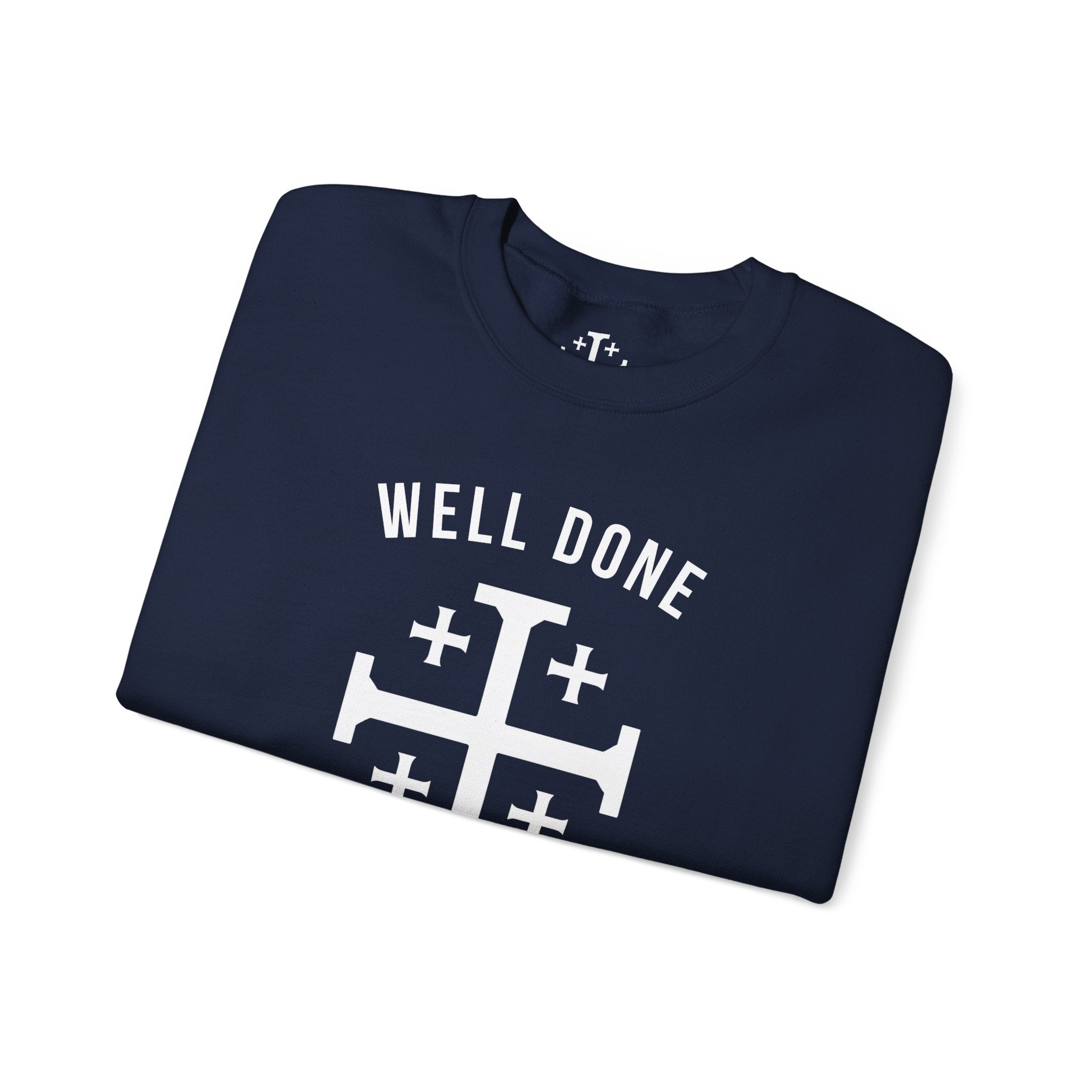 Navy Matthew 2521 Christian Crewneck sweatshirt folded