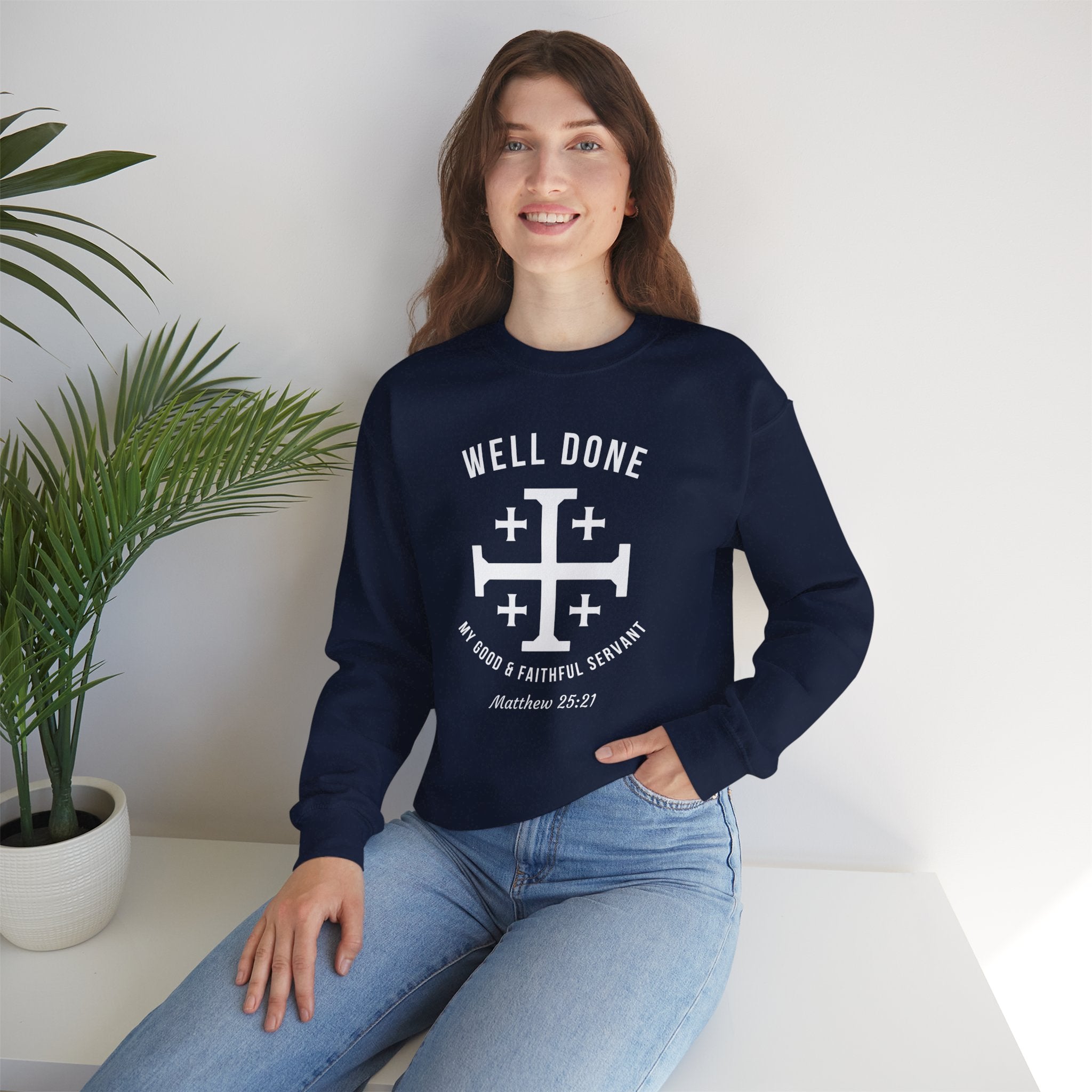 Navy Matthew 2521 Christian Crewneck sweatshirt model 3