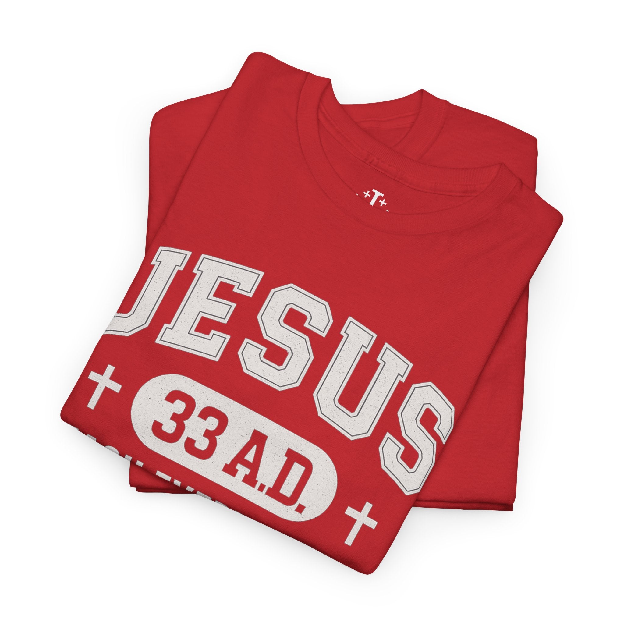 Red Jesus 33AD Tshirt folded