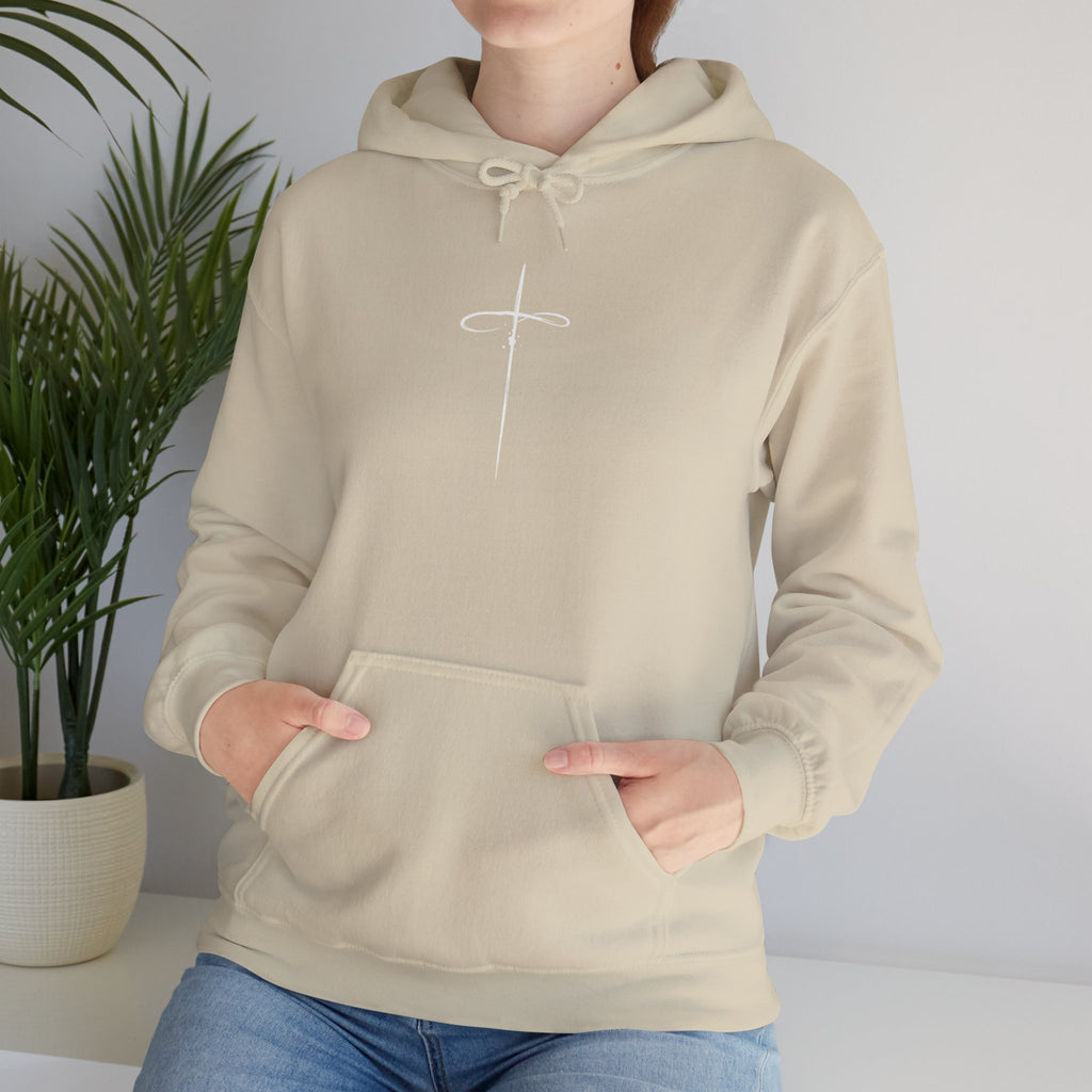 Sand Minimalist Cross Hoodie model