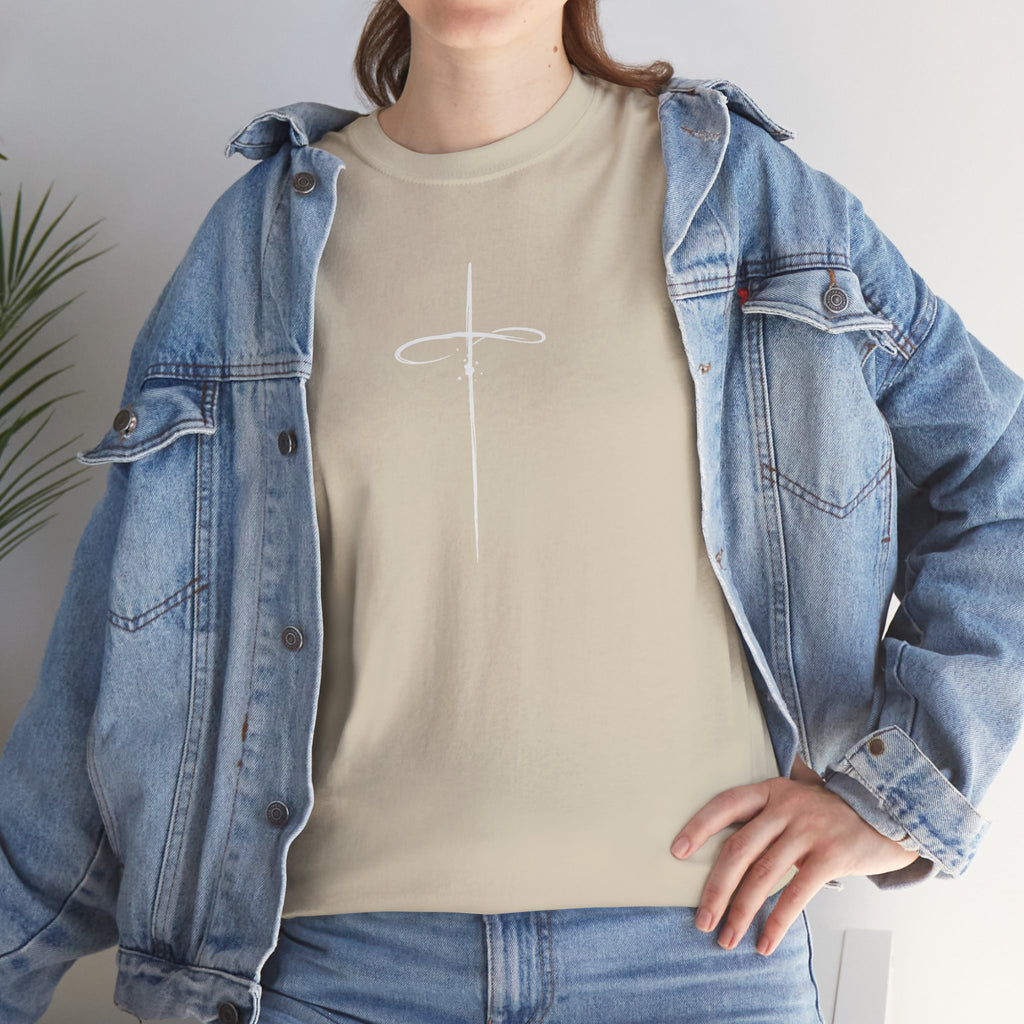 Sand Minimalistic Cross Womens Christian TShirt model 2