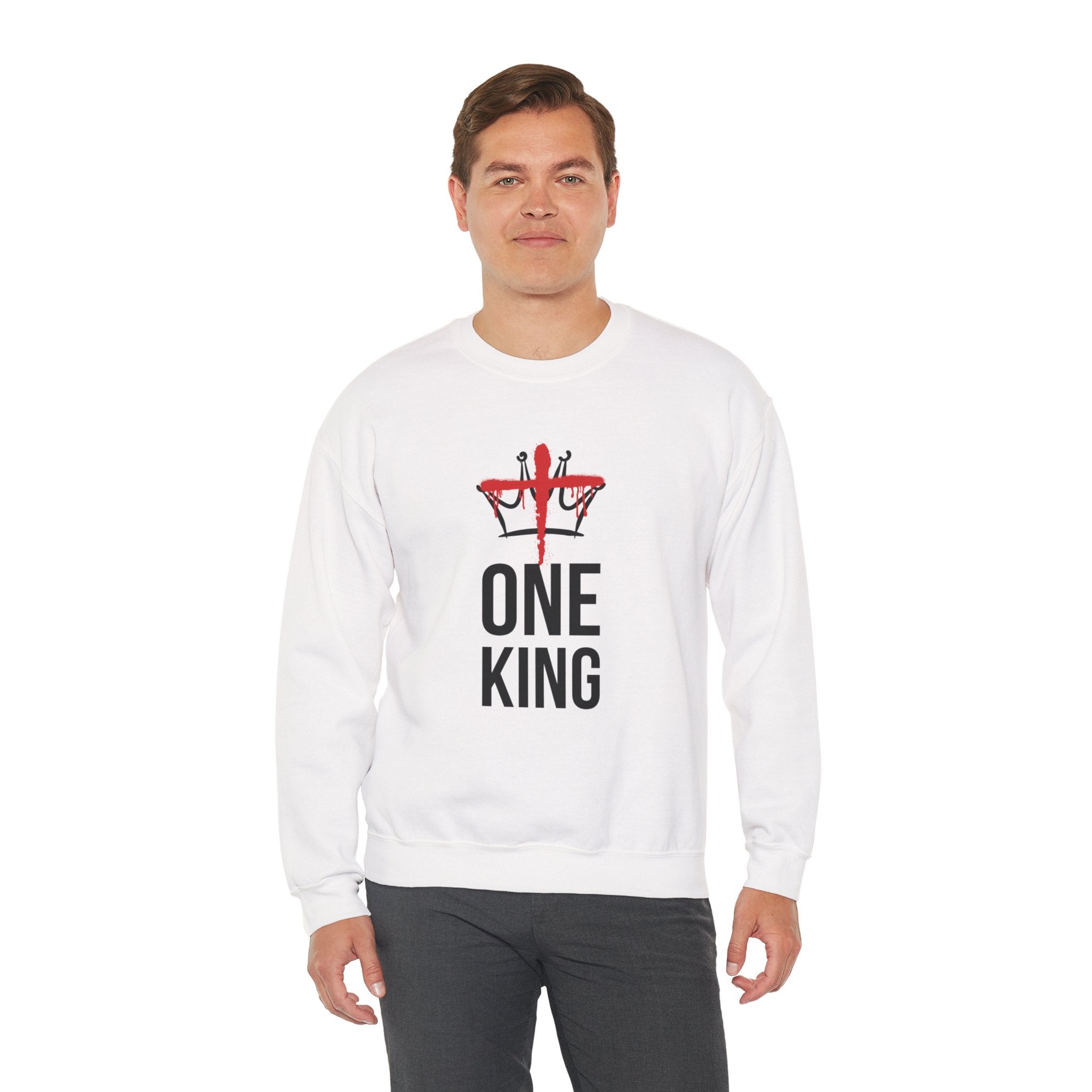 White Christ is the One King Christian Crewneck Sweatshirt Model 1