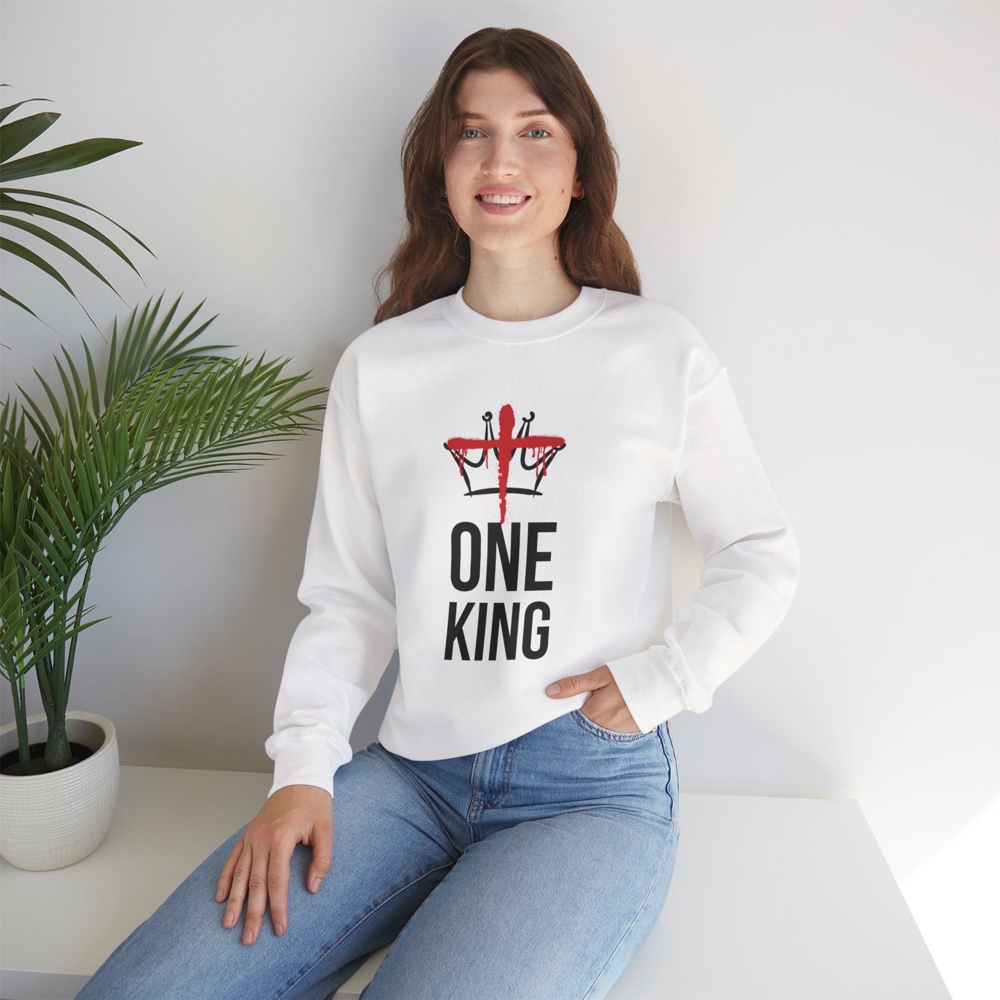 White Christ is the One King Christian Crewneck Sweatshirt Model 2