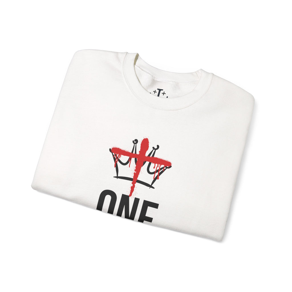 White Christ is the One King Christian Crewneck Sweatshirt folded