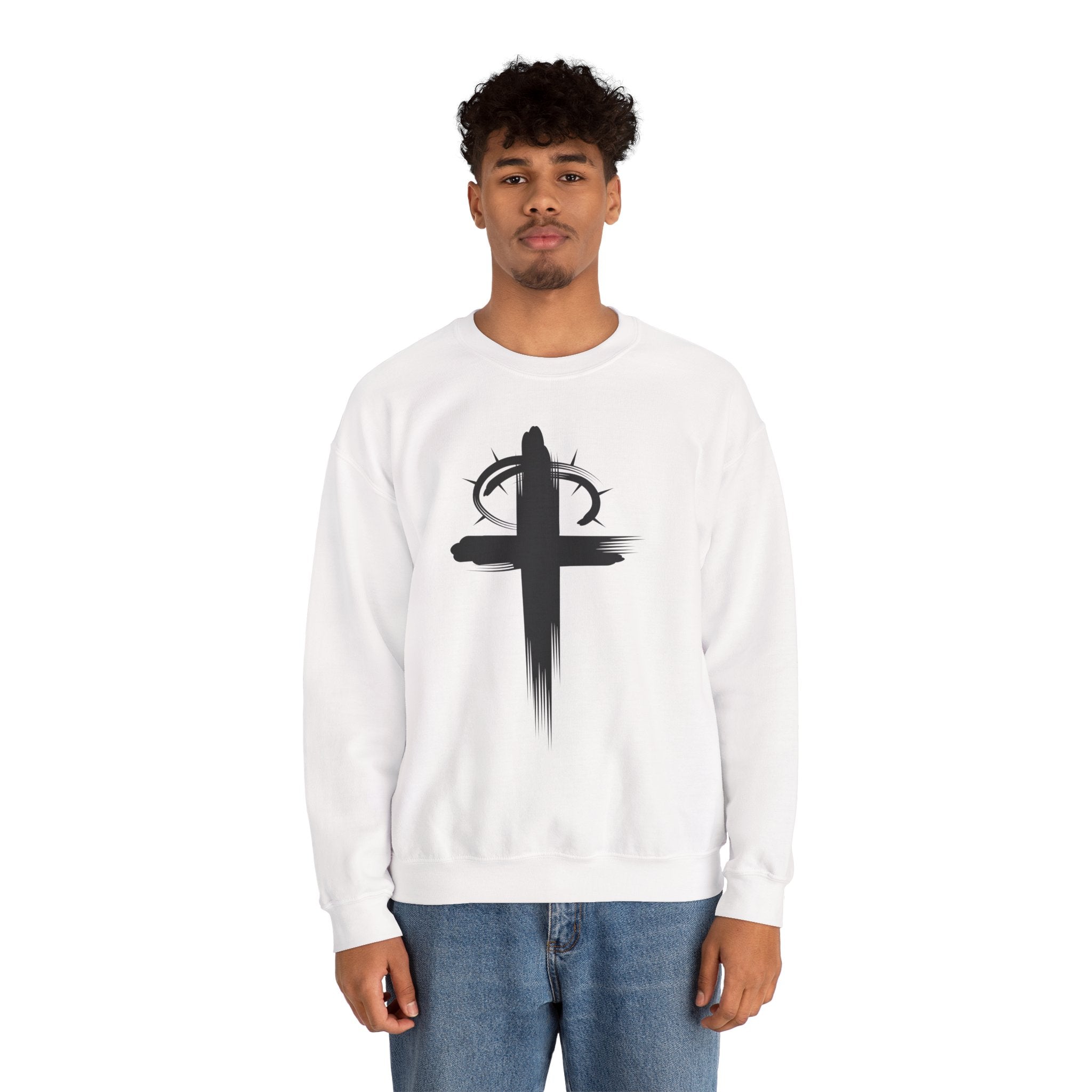 White Crown of Thornes Christ Crewneck sweatshirt model 1