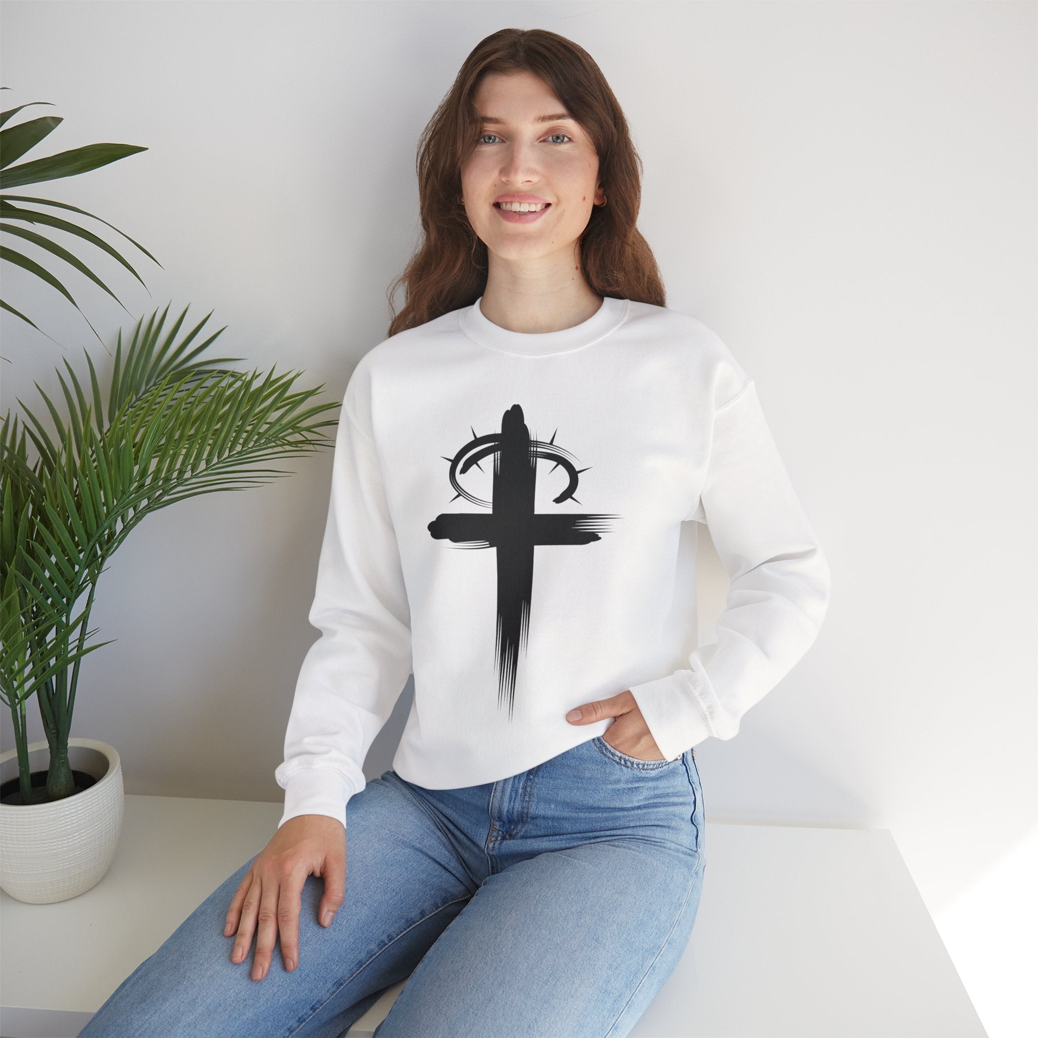 White Crown of Thornes Christ Crewneck sweatshirt model 3