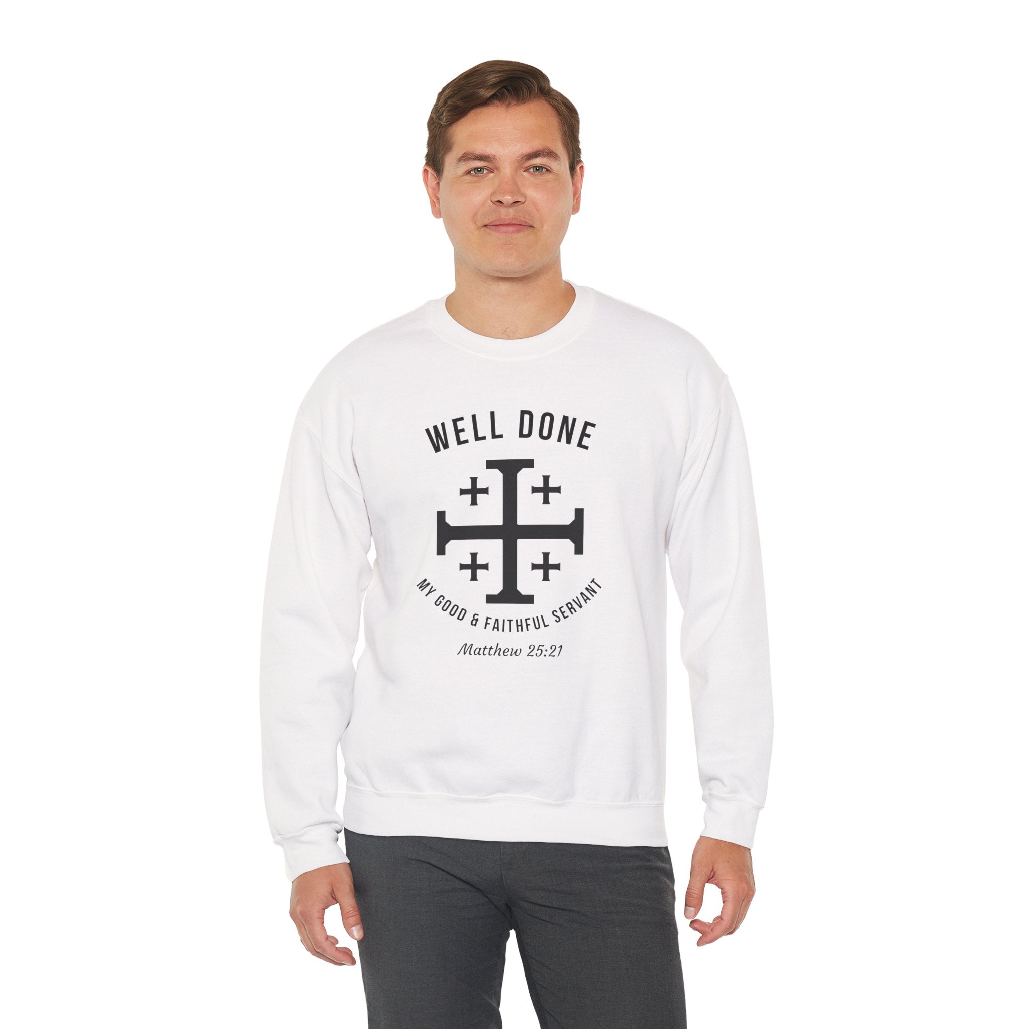 White Matthew 2521 Christian Crewneck sweatshirt model 1